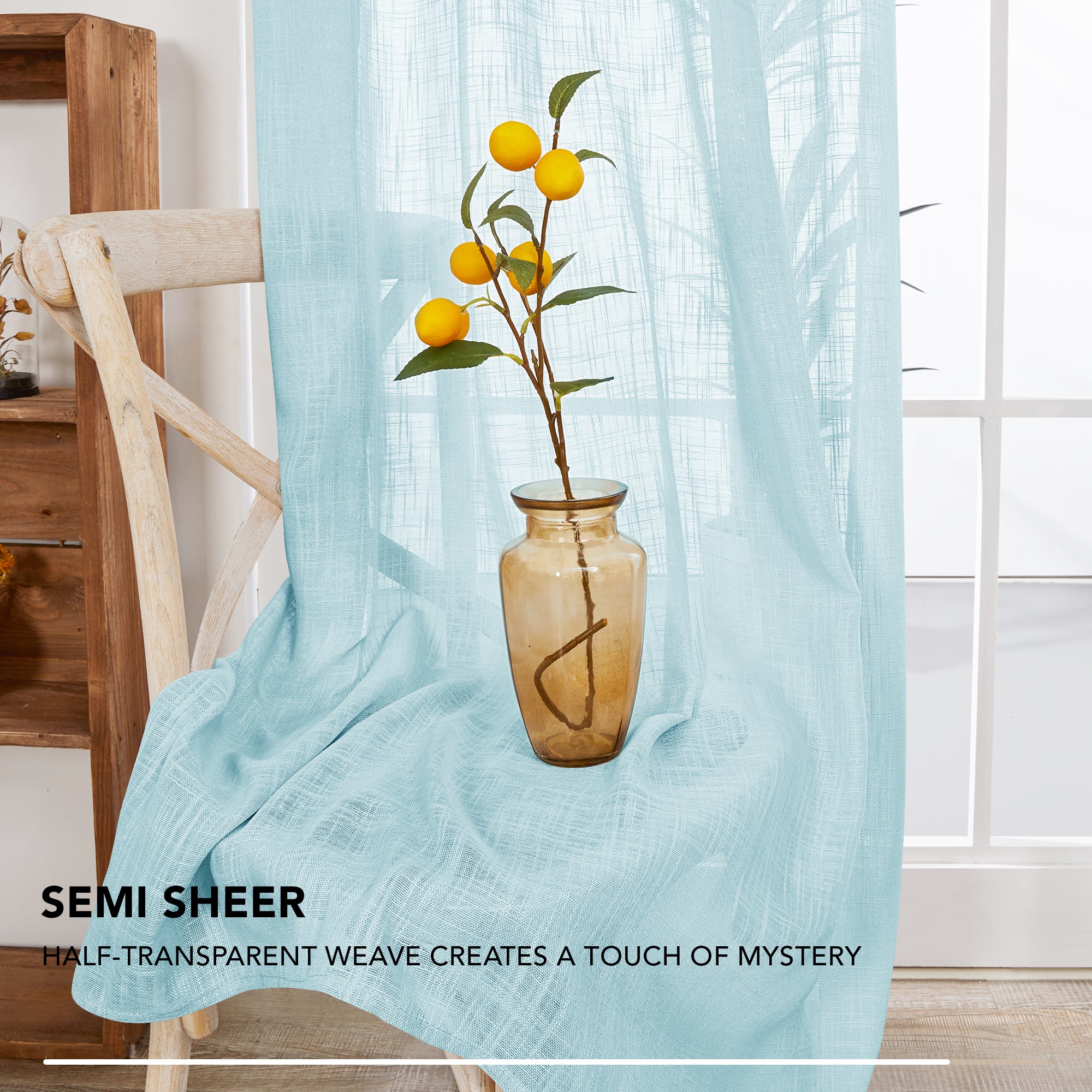 Deconovo Faux Linen Sheer Curtain Panels (2-Pack) – Light Filtering, Grommet Top