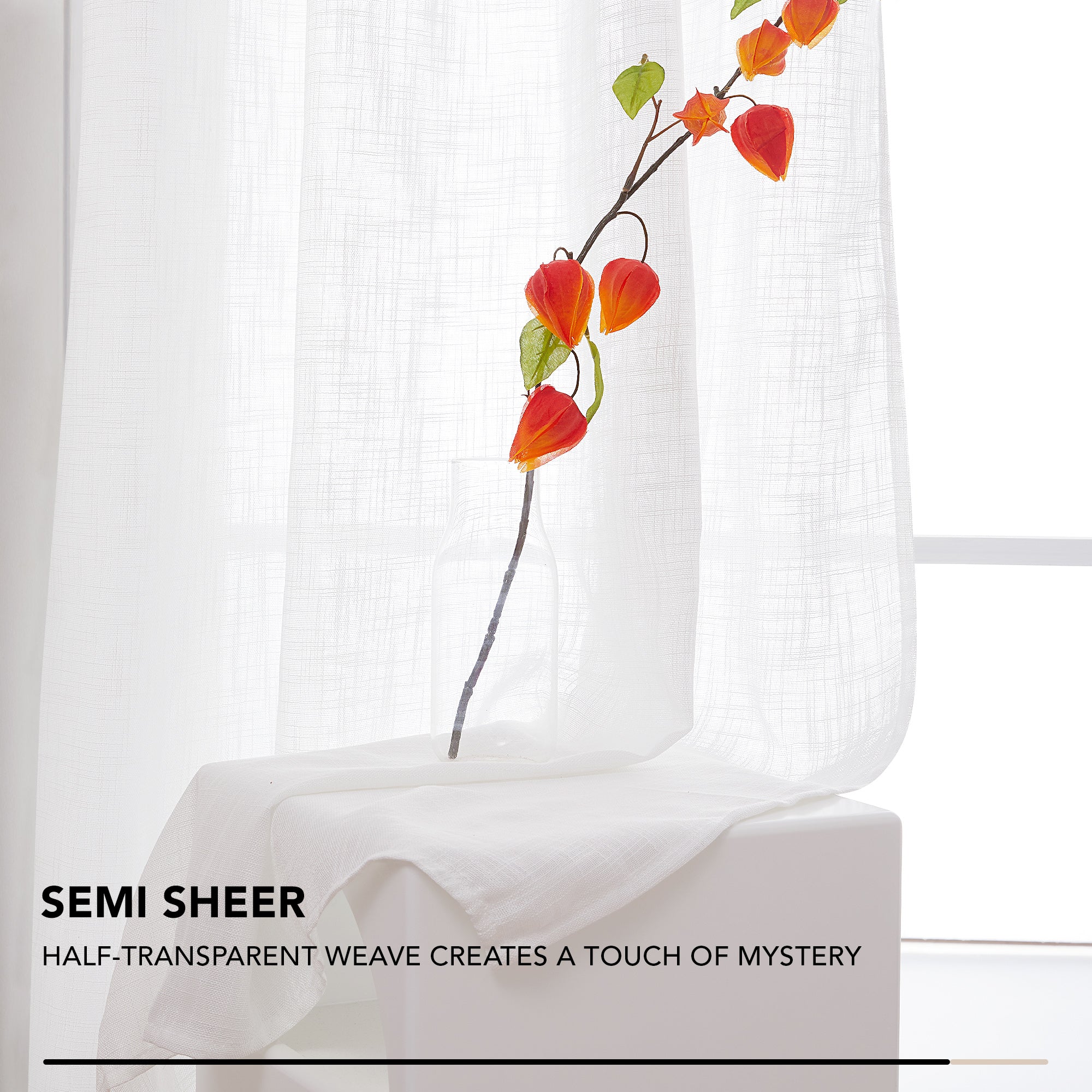 Deconovo Faux Linen Sheer Curtain Panels (2-Pack) – Light Filtering, Grommet Top