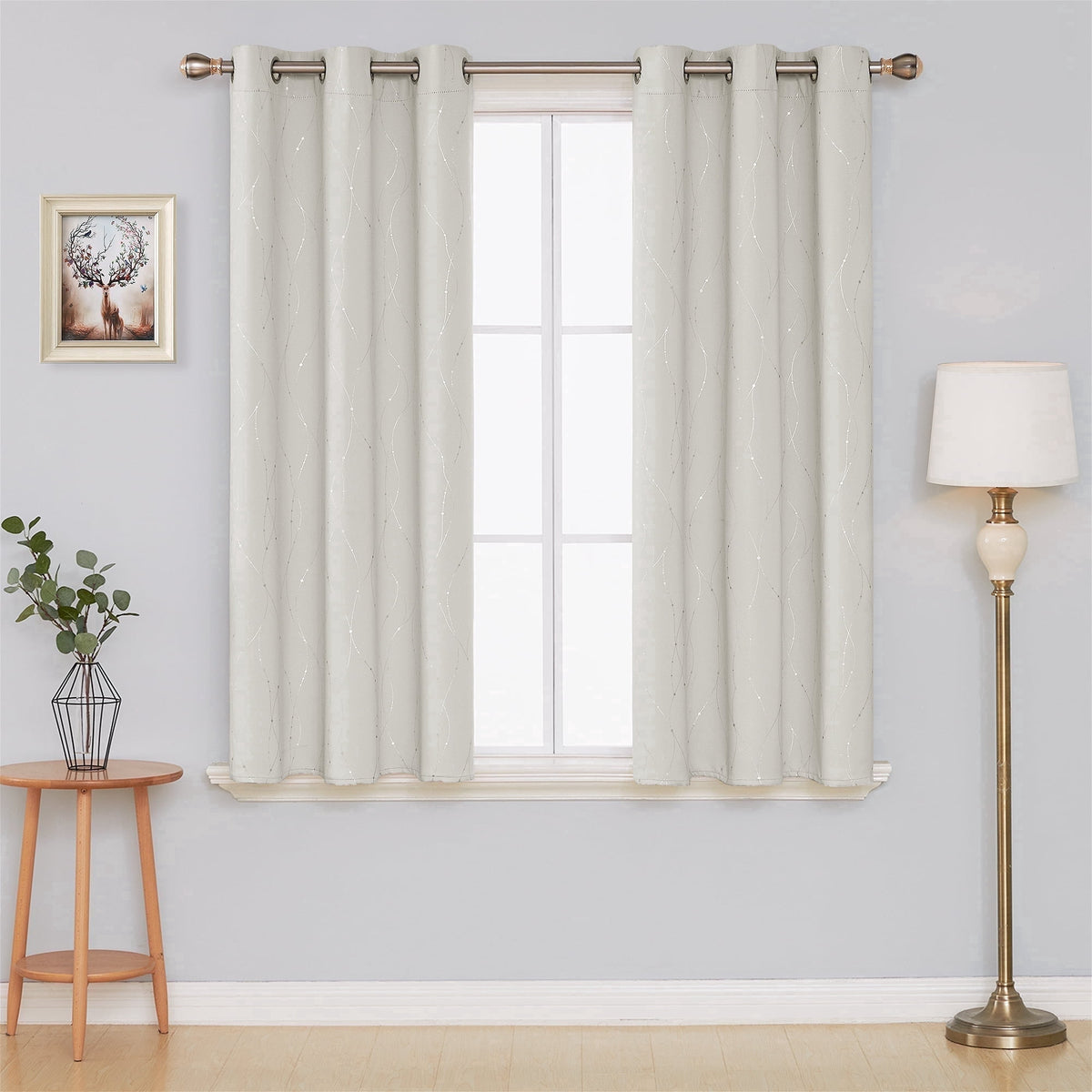 Deconovo Silver Wave and Dots Print Grommet Blackout Curtains, 2 Panels - Light Beige, 42 x 54