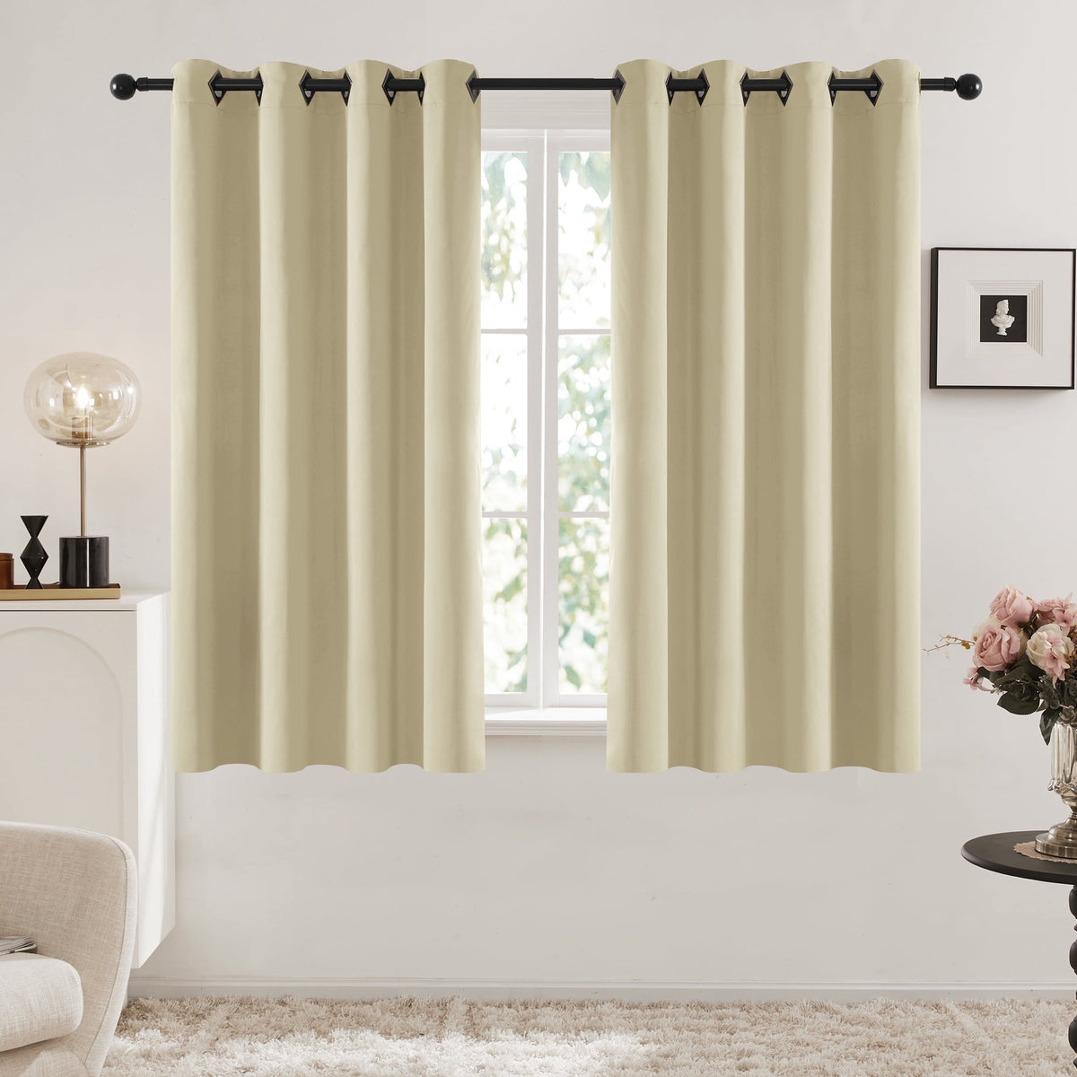 Deconovo Solid Grommet Blackout Curtains, 2 Panels - Beige, 52 x 63