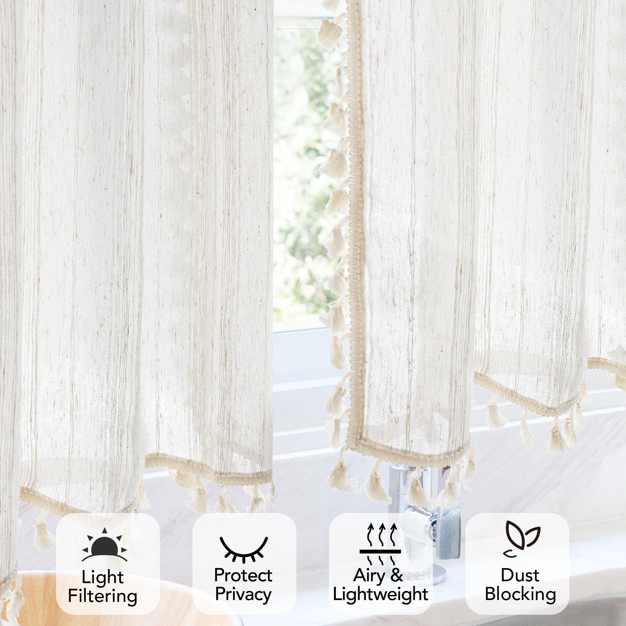 Deconovo Faux Linen Kitchen Tier Curtains, Light Filtering (2-Pack)