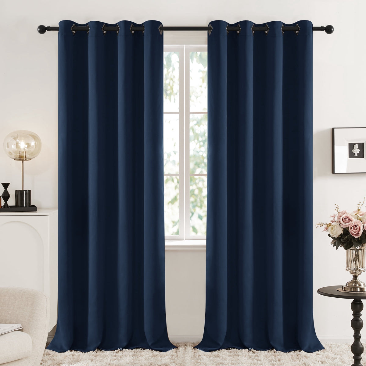 Deconovo Solid Grommet Blackout Curtains, 2 Panels - Navy Blue, 52 x 84