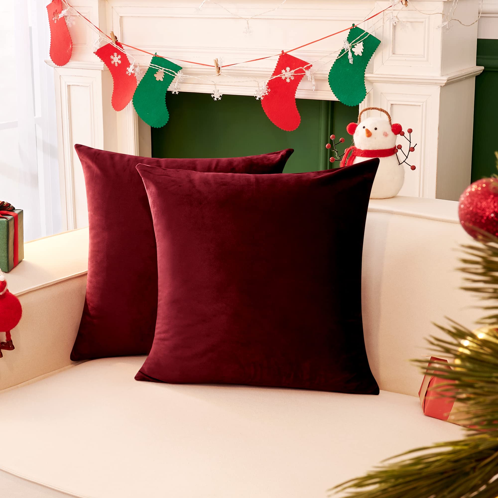 Deconovo Home Velvet Soft Decorative Pillow Covers Invisible Zipper Cushion Cover, 2-Pack