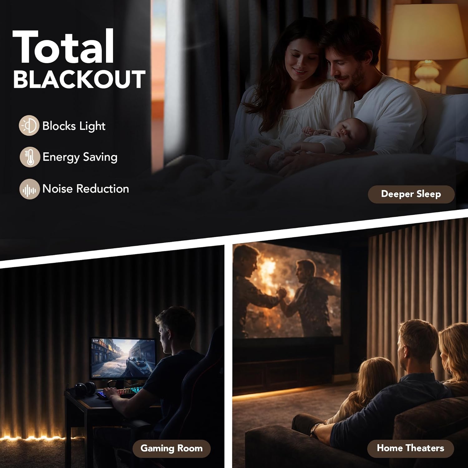 Deconovo 100% Blackout Faux Linen Curtains with TPU Thermal Insulated Backing, Bedroom Window Panels, 2 Count