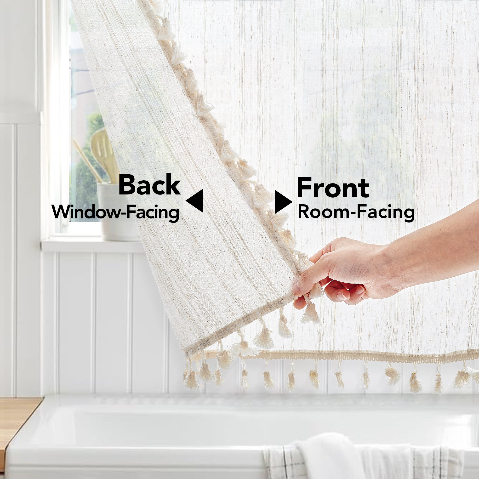 Deconovo Faux Linen Kitchen Tier Curtains, Light Filtering (2-Pack)