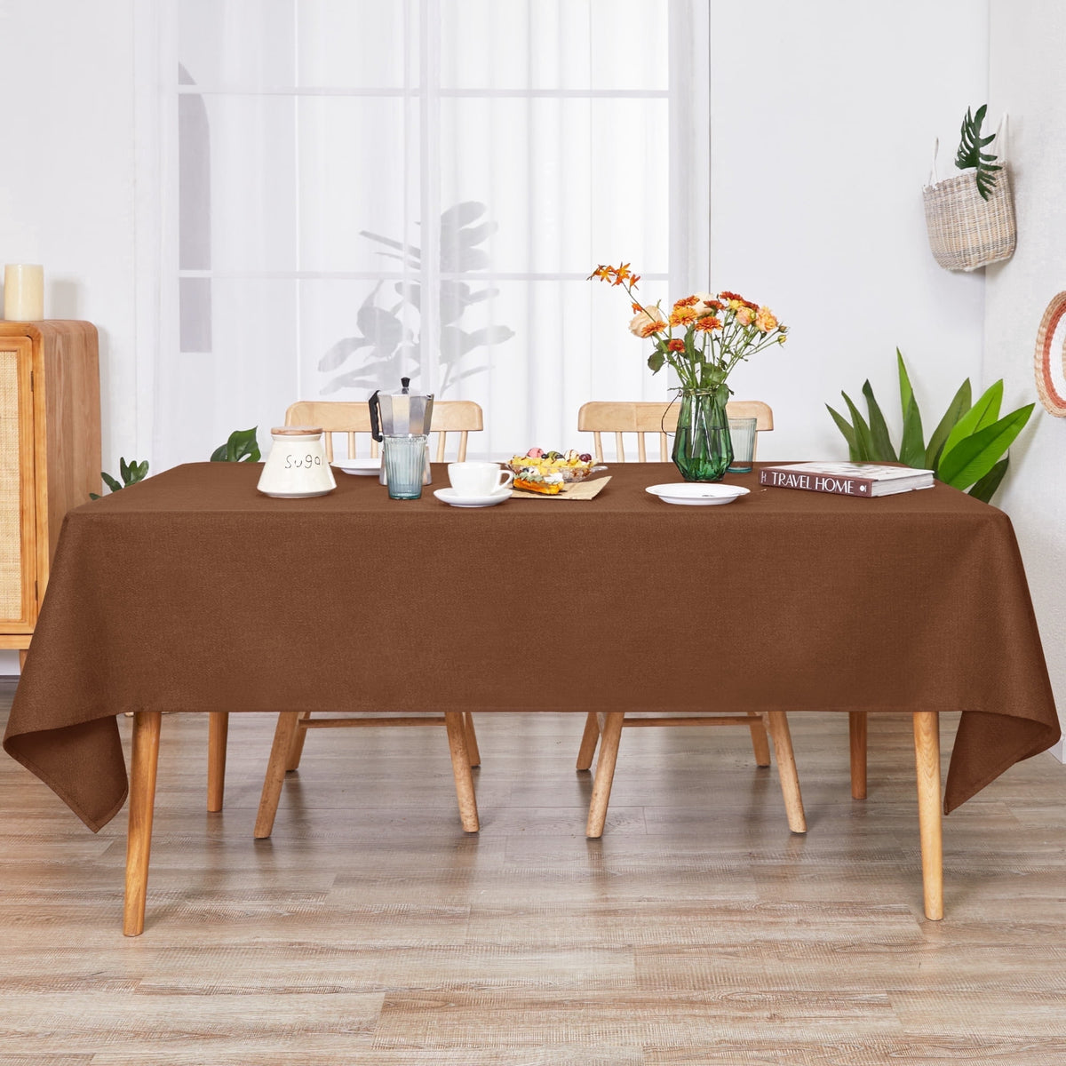 Deconovo Linen Look Tablecloth, Square and Rectangular Sizes - Brown, 54 x 84