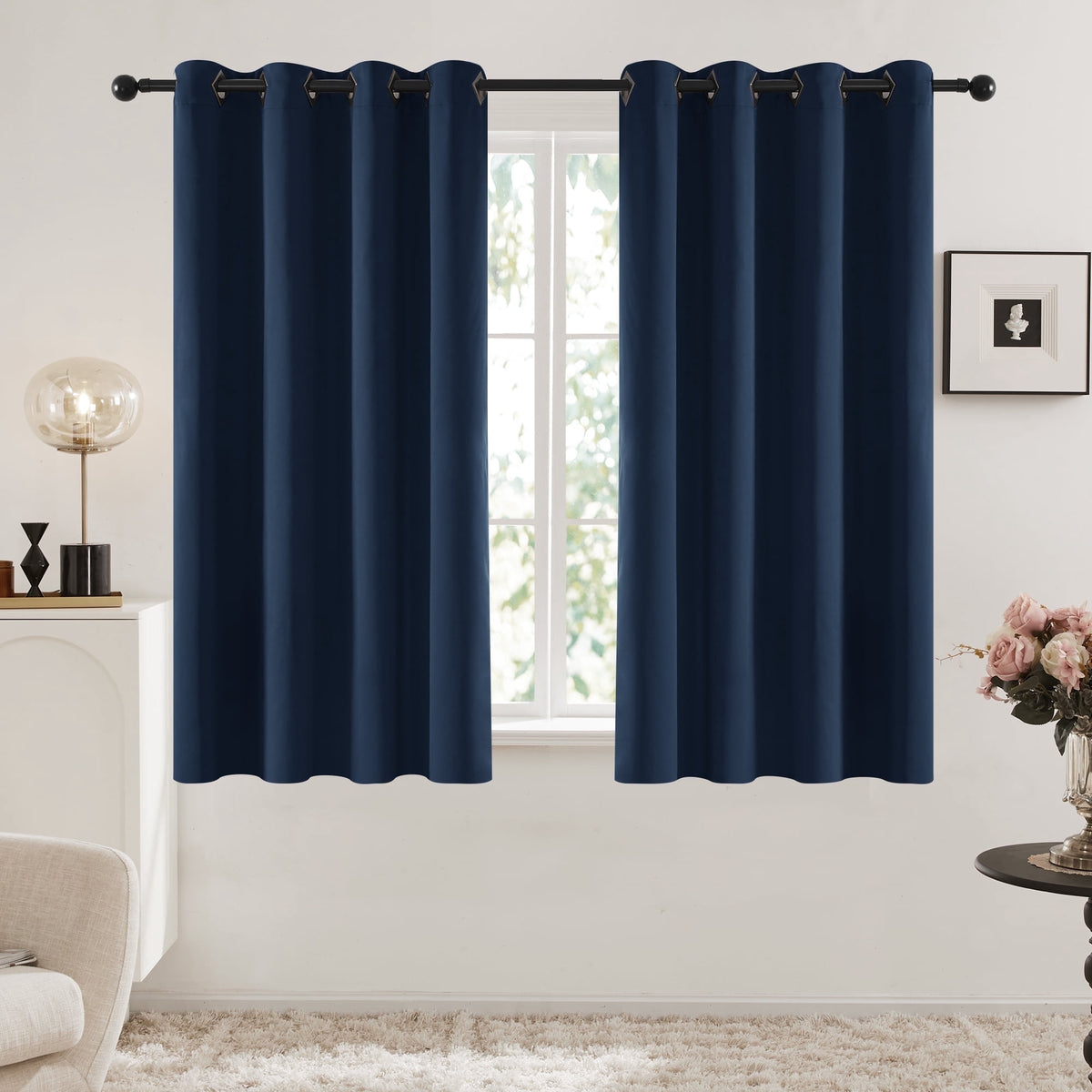 Deconovo Solid Grommet Blackout Curtains, 2 Panels - Navy Blue, 52 x 63