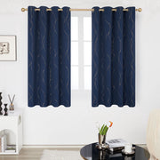 Deconovo Gold Wave Line and Dots Print Grommet Blackout Curtains, 2 Panels - Navy Blue, 52 x 45