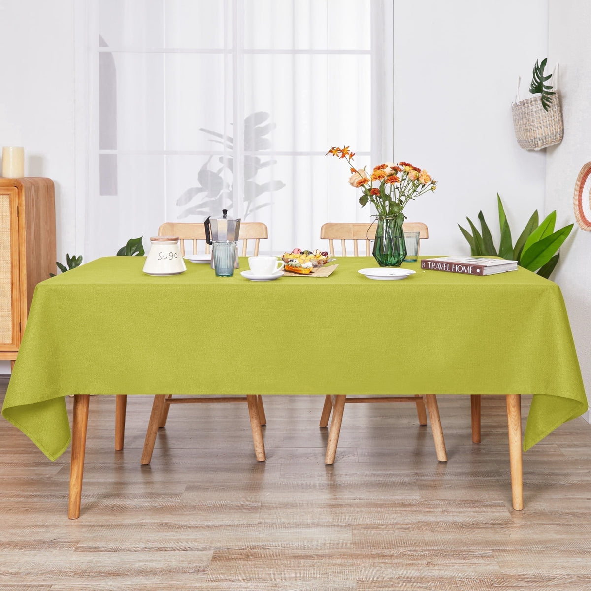 Deconovo Linen Look Tablecloth, Square and Rectangular Sizes - Light Olive Green, 54 x 54