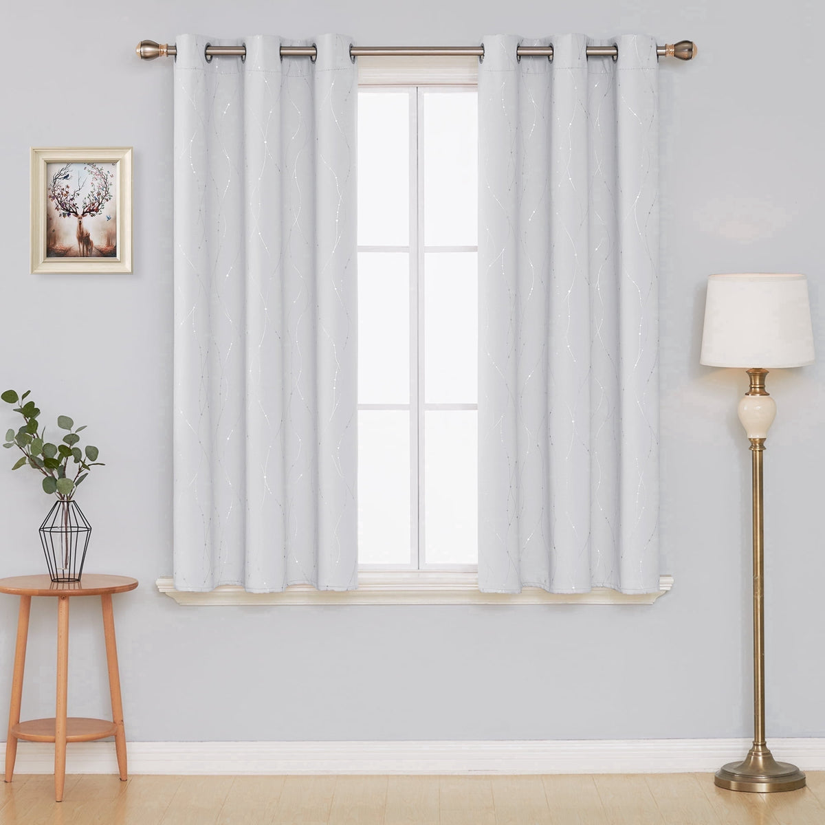 Deconovo Silver Wave and Dots Print Grommet Blackout Curtains, 2 Panels - Grayish White, 42 x 45