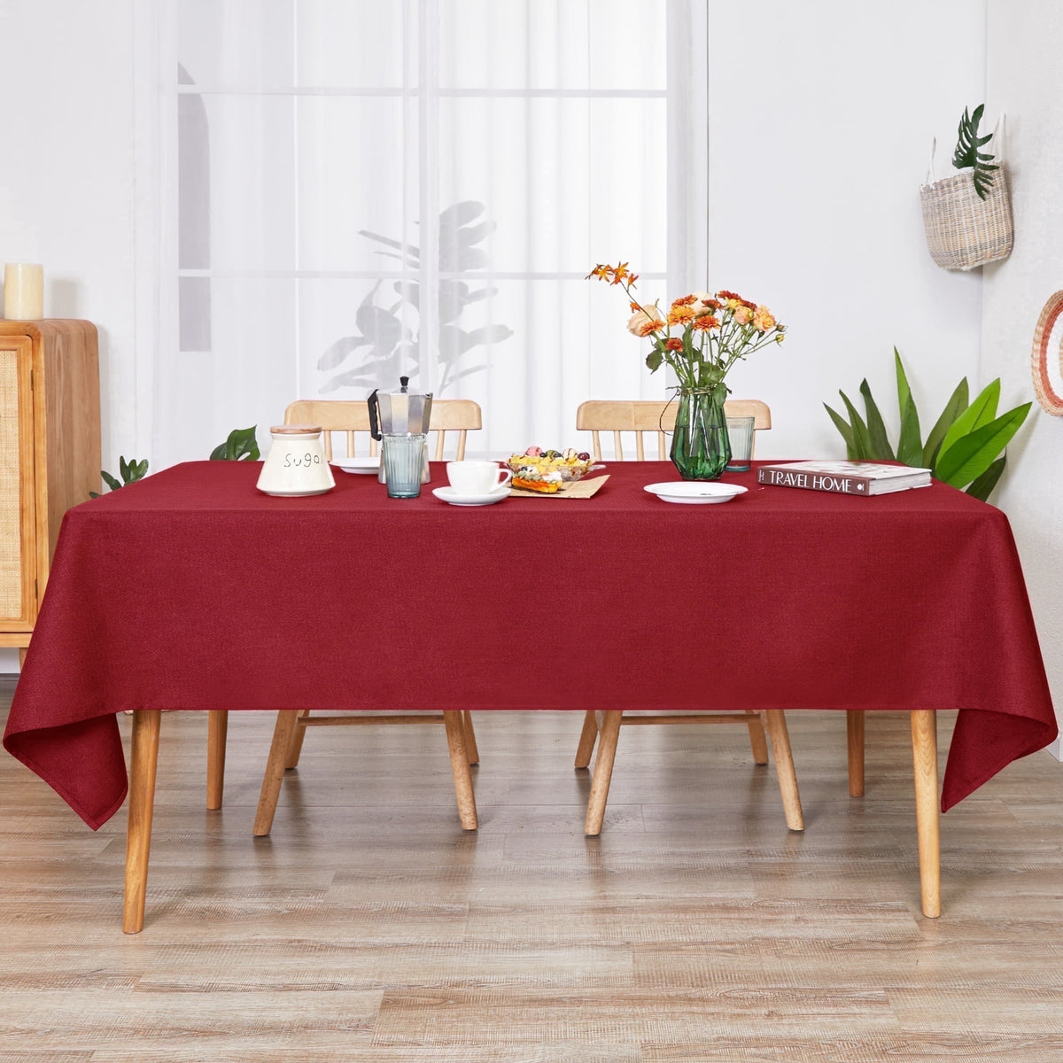 Deconovo Linen Look Tablecloth, Square and Rectangular Sizes - Dark Red, 54 x 72