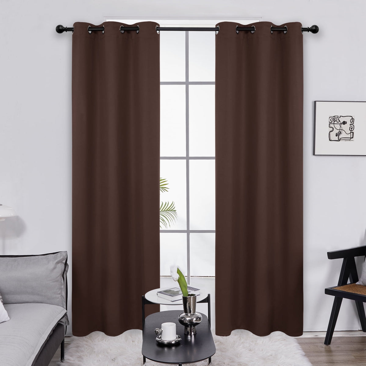 Deconovo Grommet Room Darkening Curtains, 2 Panels - Chocolate, 38 x 84