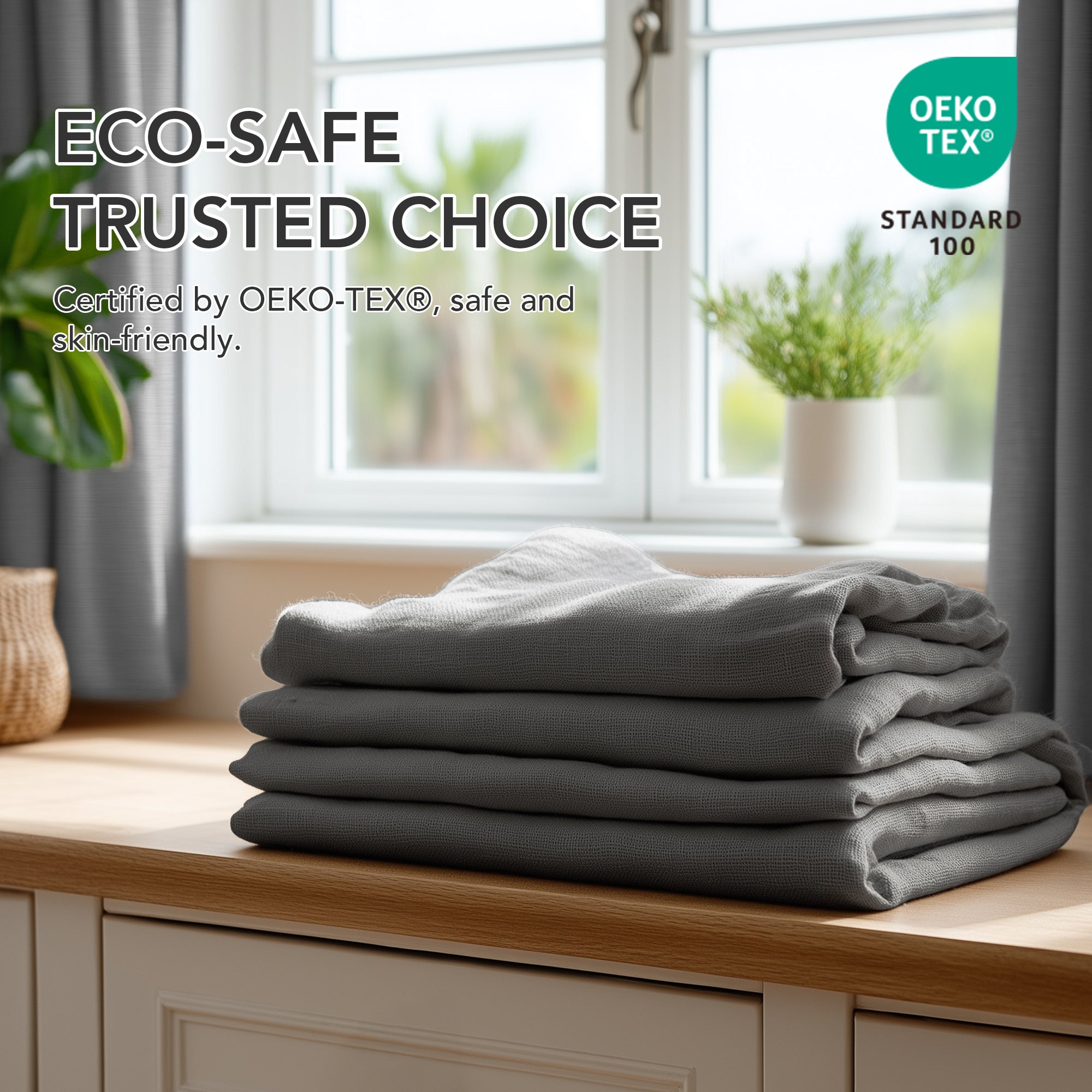 Deconovo Soft Faux Linen Layered Window Curtain Panels with Grommet Top for Bedroom and Living Room, 2 Pack