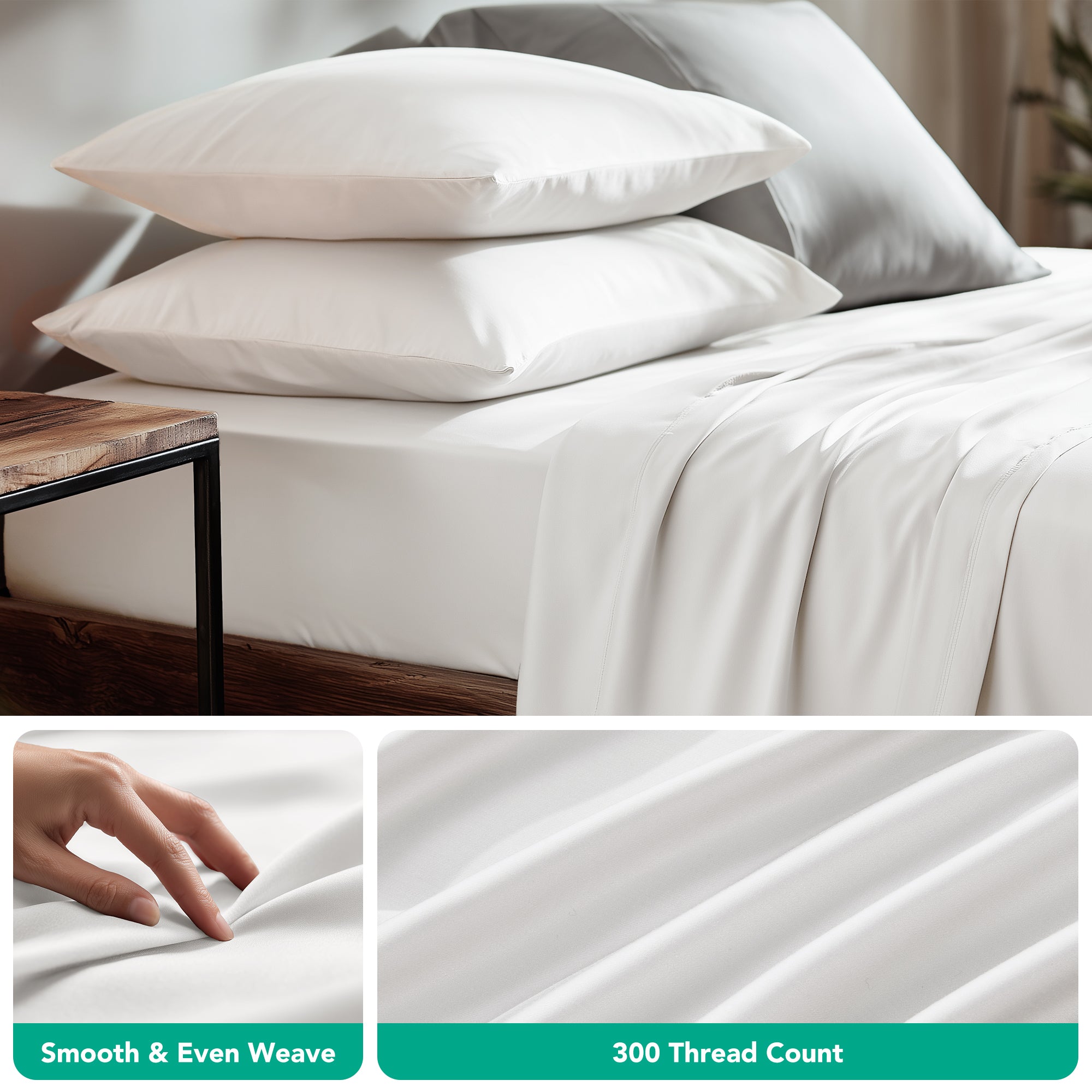 Deconovo Bamboo Viscose Satin Sheet Set, Breathable Cooling Bedding with Fitted Sheet and Pillowcases