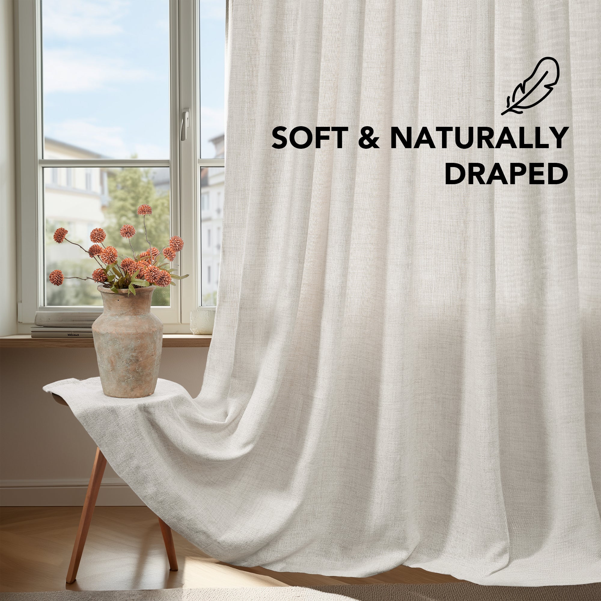 Deconovo Living Room and Bedroom Window Treatment in Soft Faux Linen with Light Filtering Design, 2 Panels