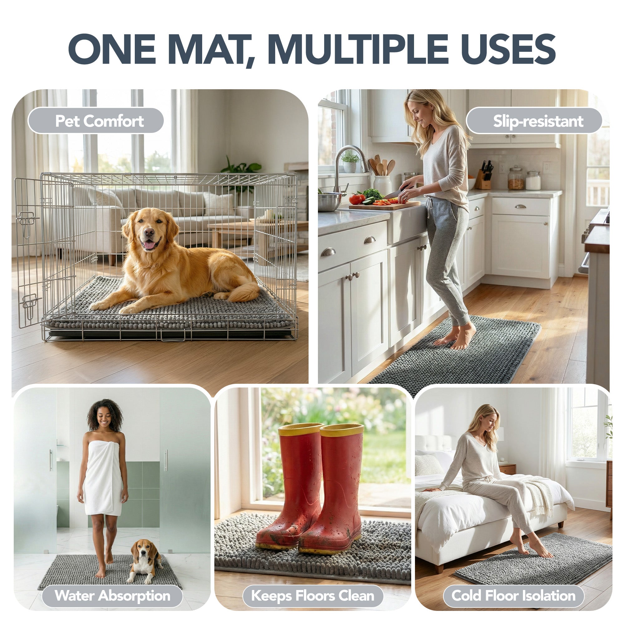 Deconovo Waterproof Dog Door Mat, Absorbent Non-Slip Washable Rug for Muddy Paws