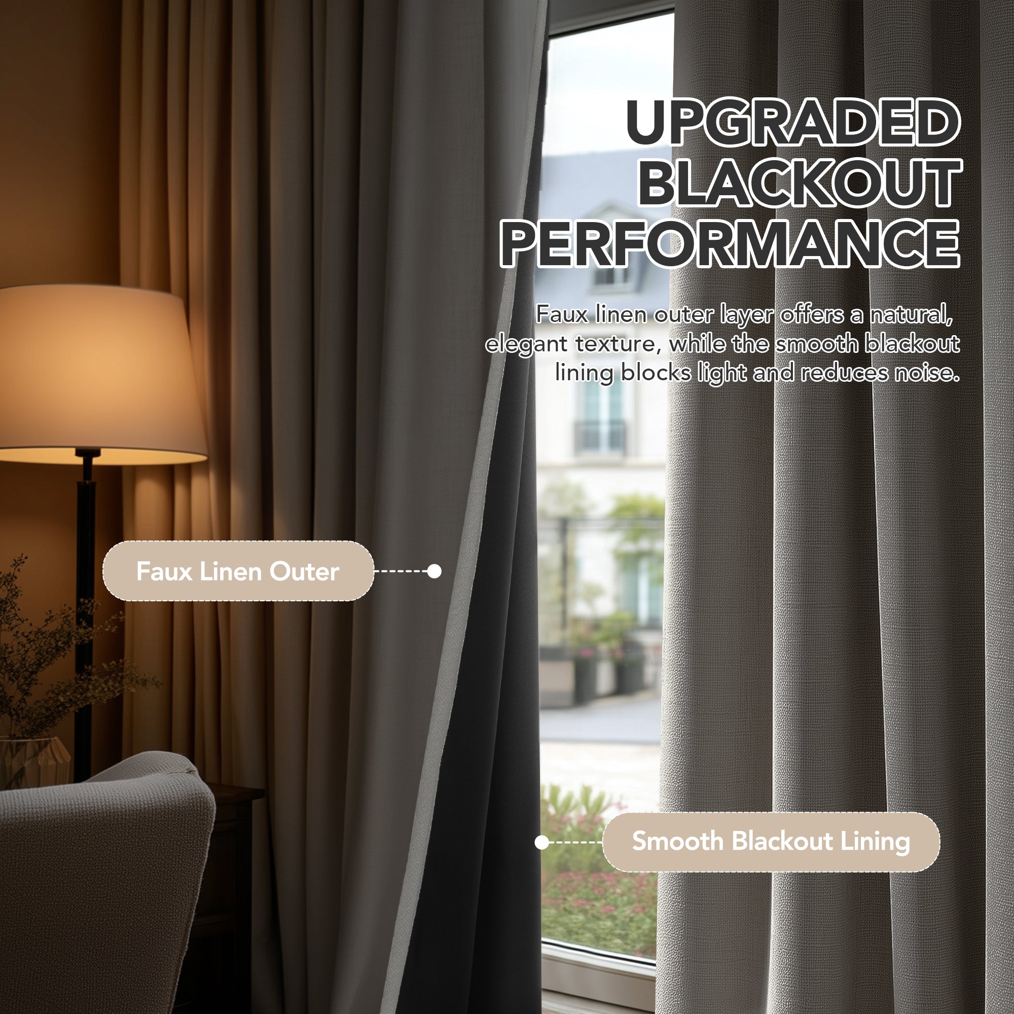 Deconovo Soft Faux Linen Layered Room Darkening Curtain Panels - 2 Panels