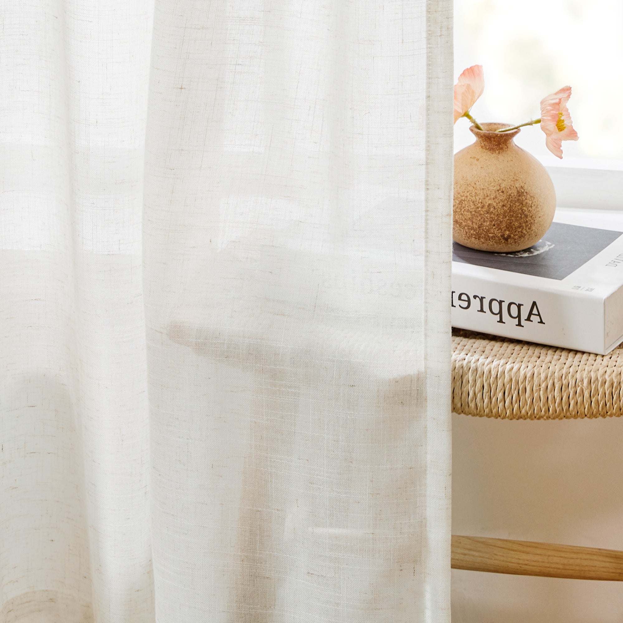 Deconovo Faux Linen Grommet Semi-Sheer Curtains (2 Panels, OEKO)