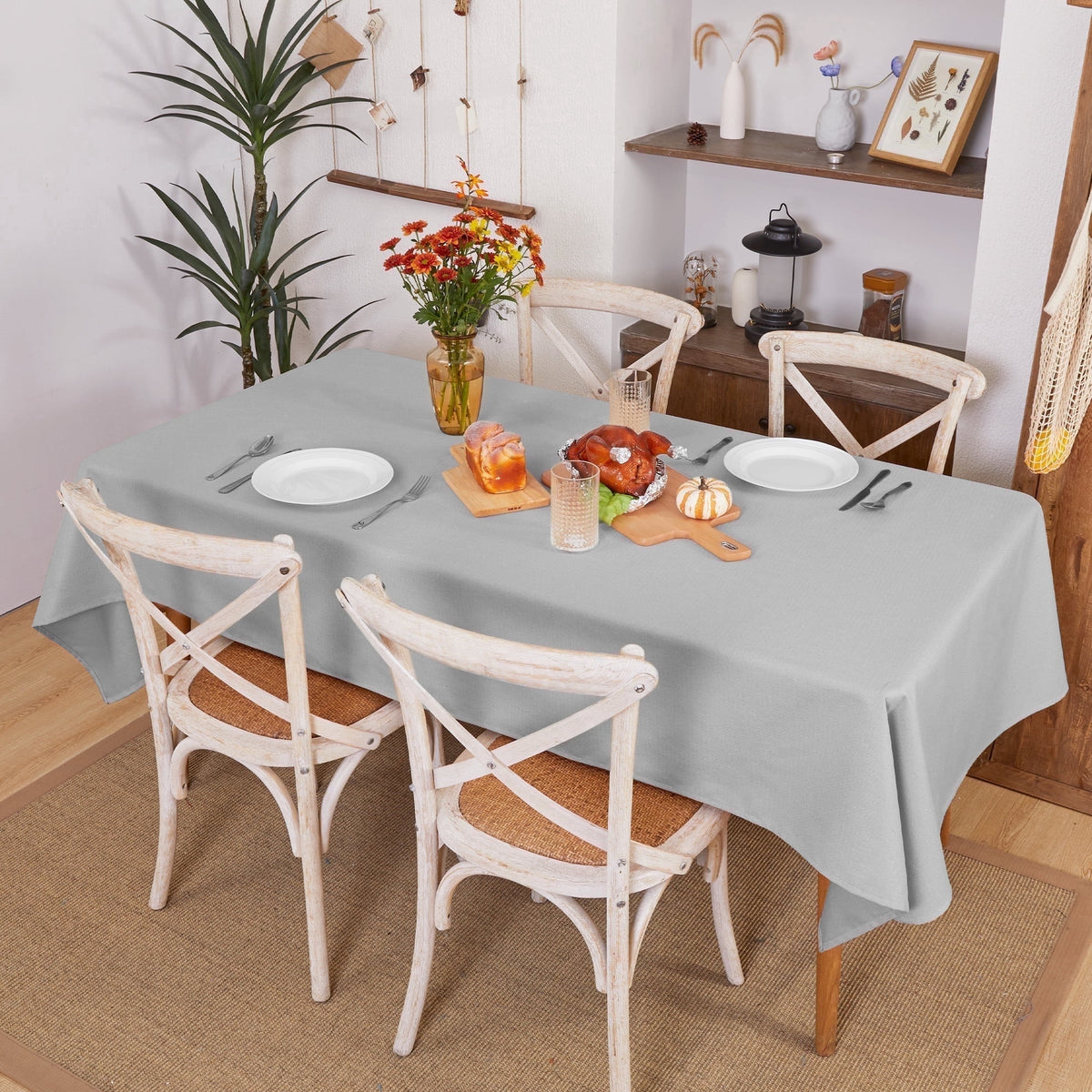 Deconovo Linen Look Tablecloth, Square and Rectangular Sizes - Light Gray, 54 x 102