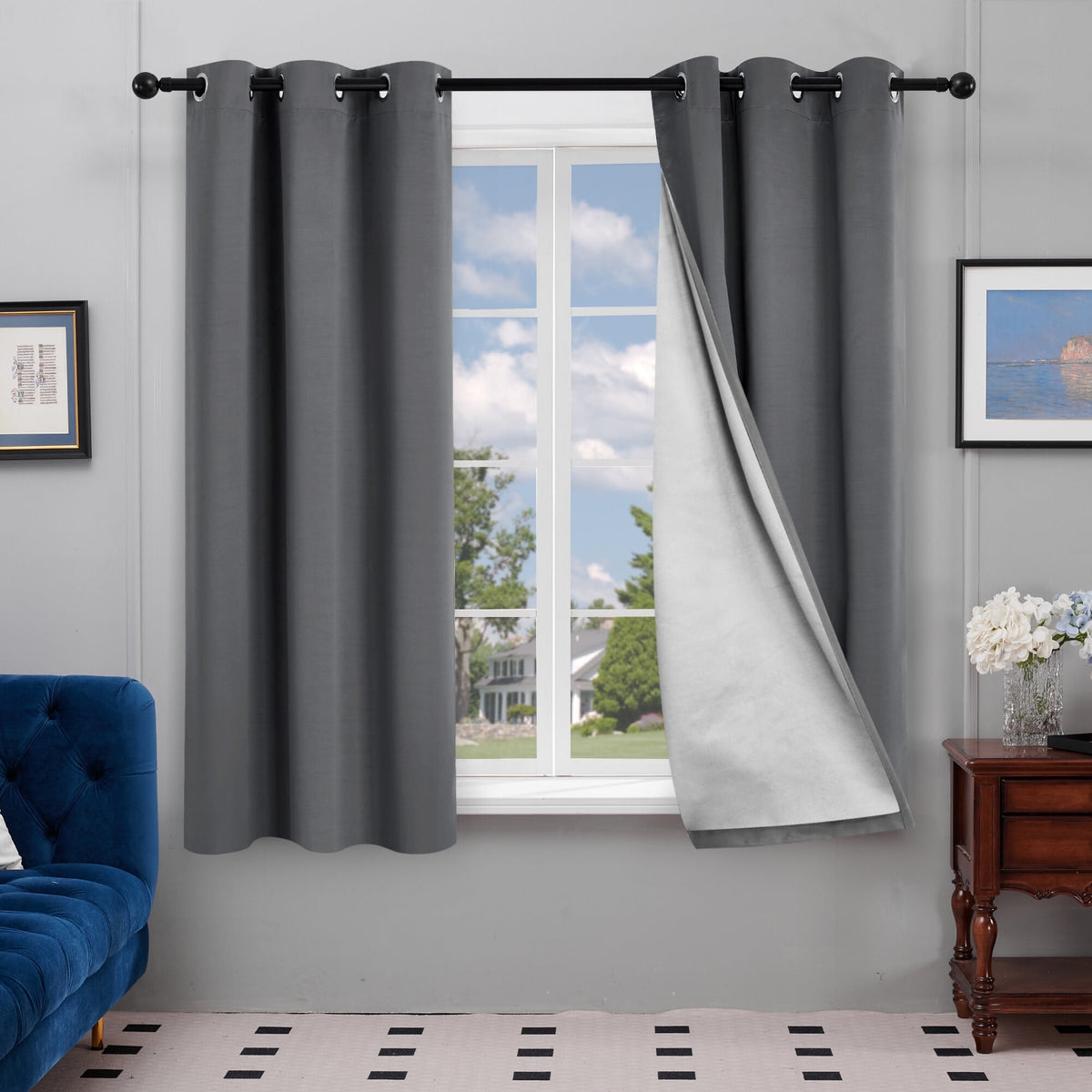 Deconovo Silver Back Coating Grommet Blackout Curtains, 2 Panels - Dark Gray, 42 x 72