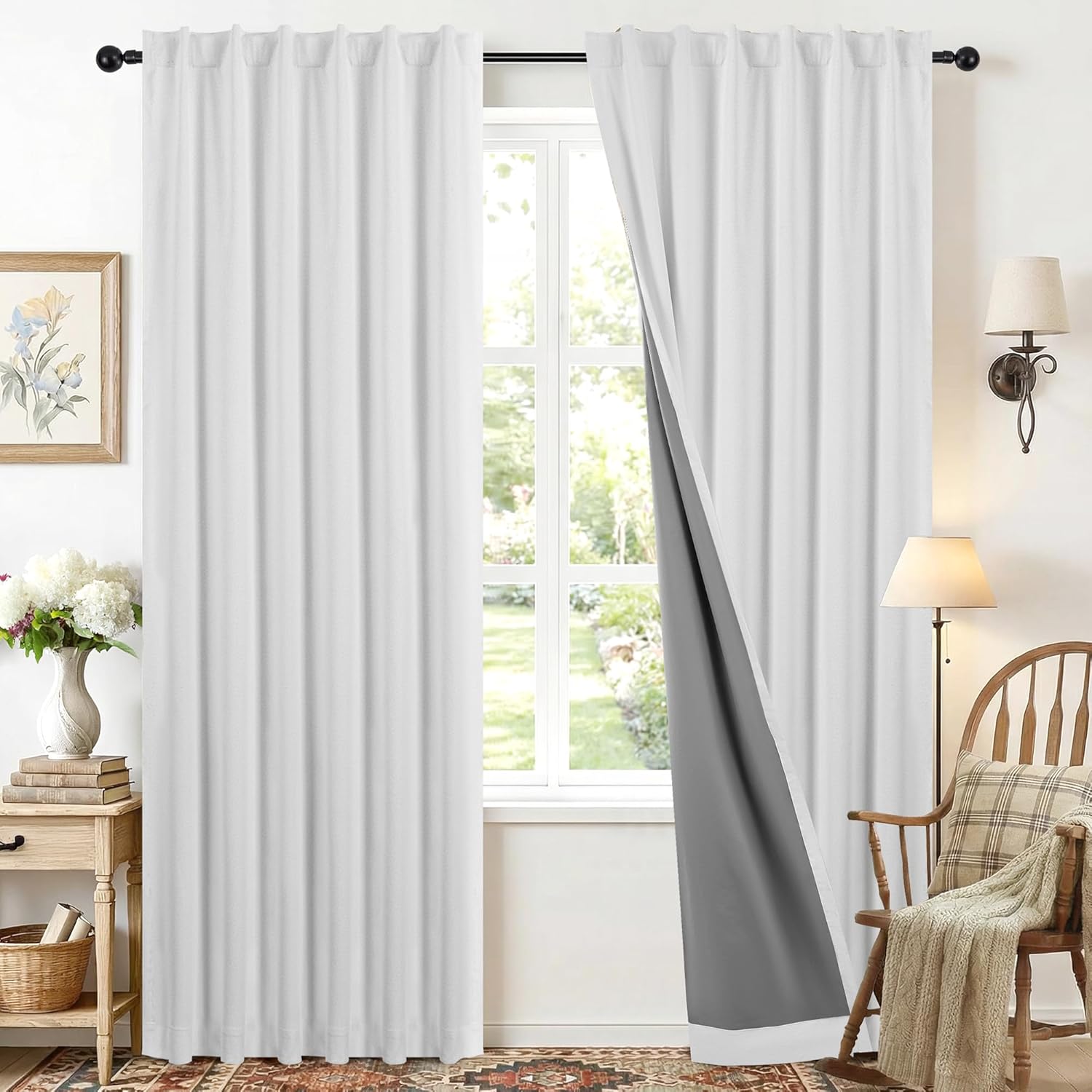 Deconovo 100% Blackout Faux Linen Curtains with TPU Thermal Insulated Backing, Bedroom Window Panels, 2 Count