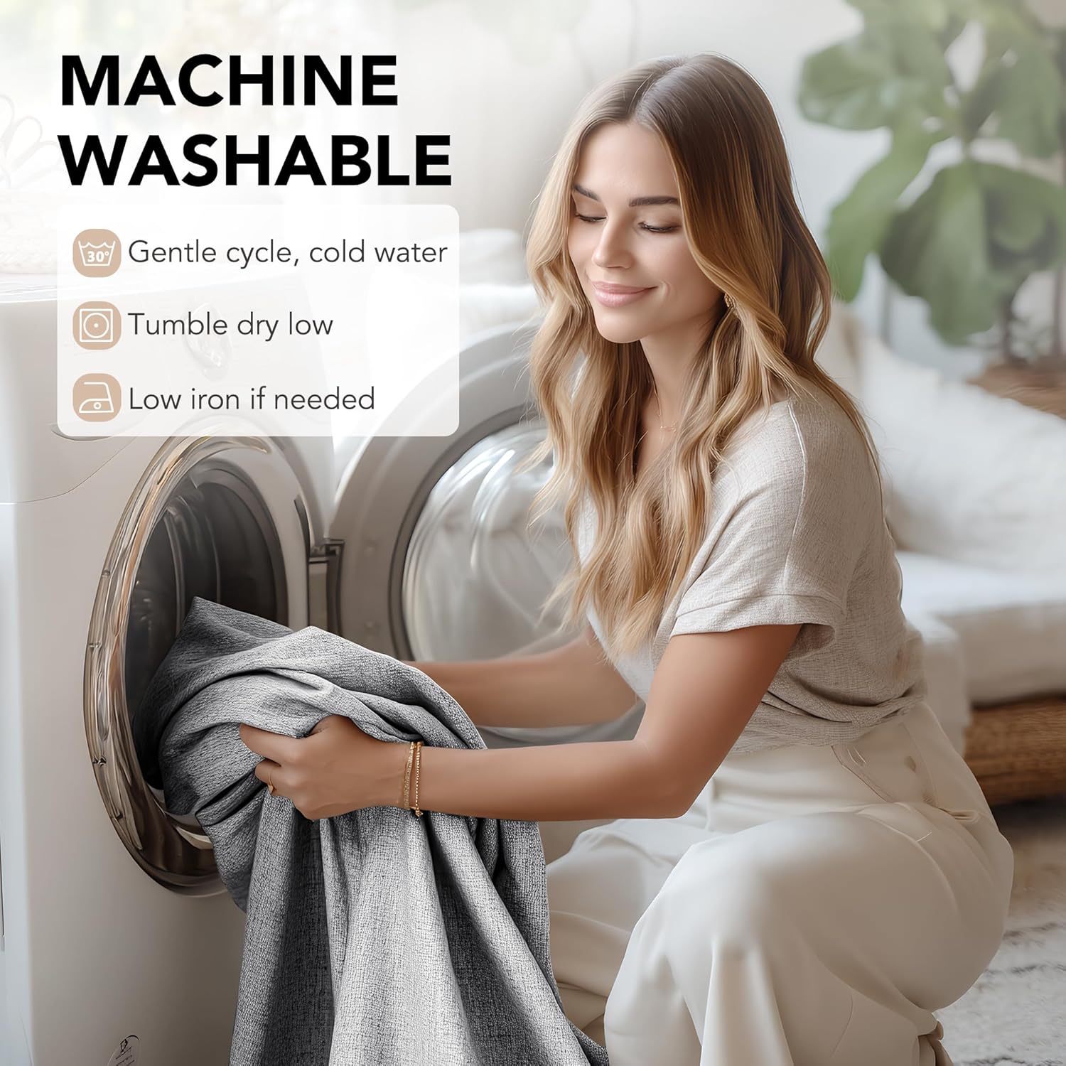 Deconovo 100% Blackout Faux Linen Curtains with TPU Thermal Insulated Backing, Bedroom Window Panels, 2 Count