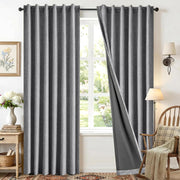 Deconovo 100% Blackout Faux Linen Curtains with TPU Thermal Insulated Backing, Bedroom Window Panels, 2 Count