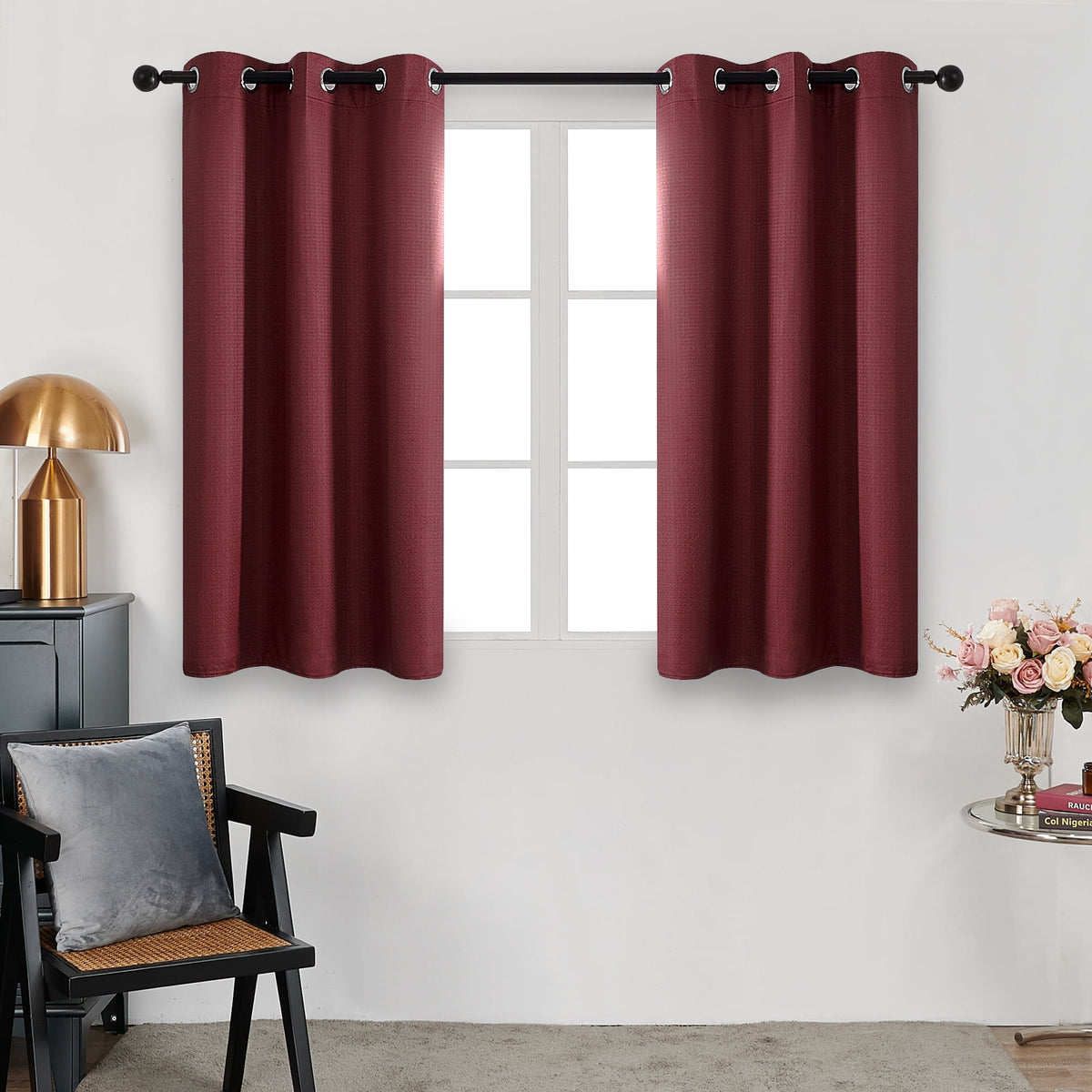 Deconovo Red Faux Linen Grommet Blackout Curtains, 2 Panels - Red, 38 x 63