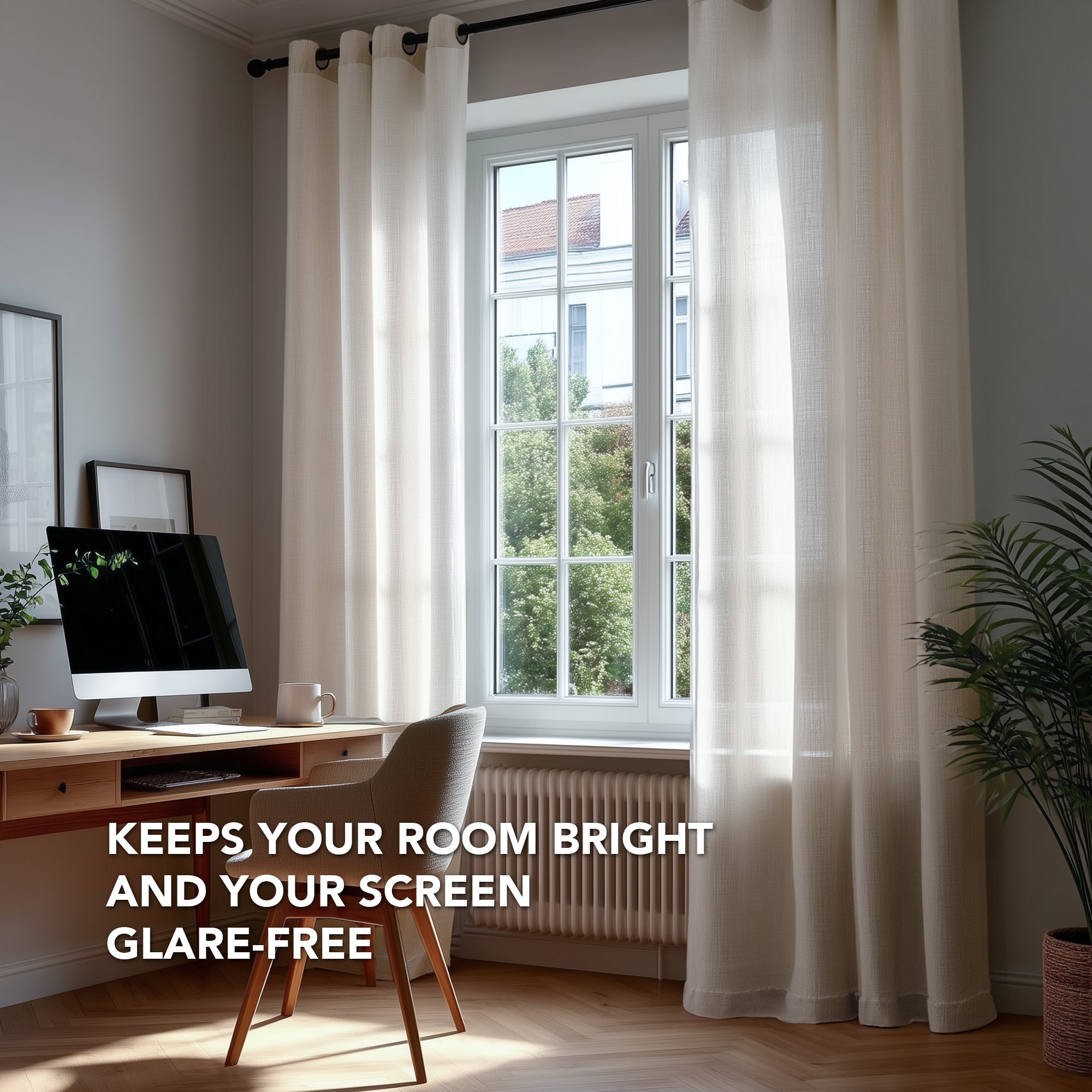 Deconovo Living Room and Bedroom Window Treatment in Soft Faux Linen with Light Filtering Design, 2 Panels