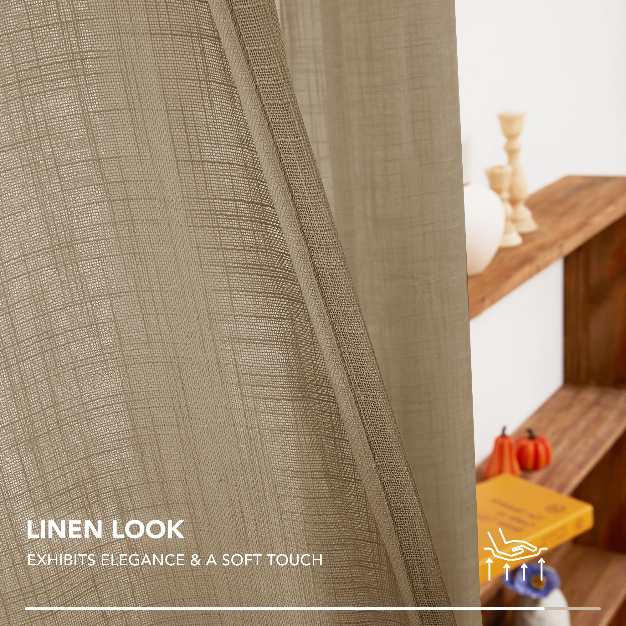 Deconovo Faux Linen Sheer Curtain Panels (2-Pack) – Light Filtering, Grommet Top