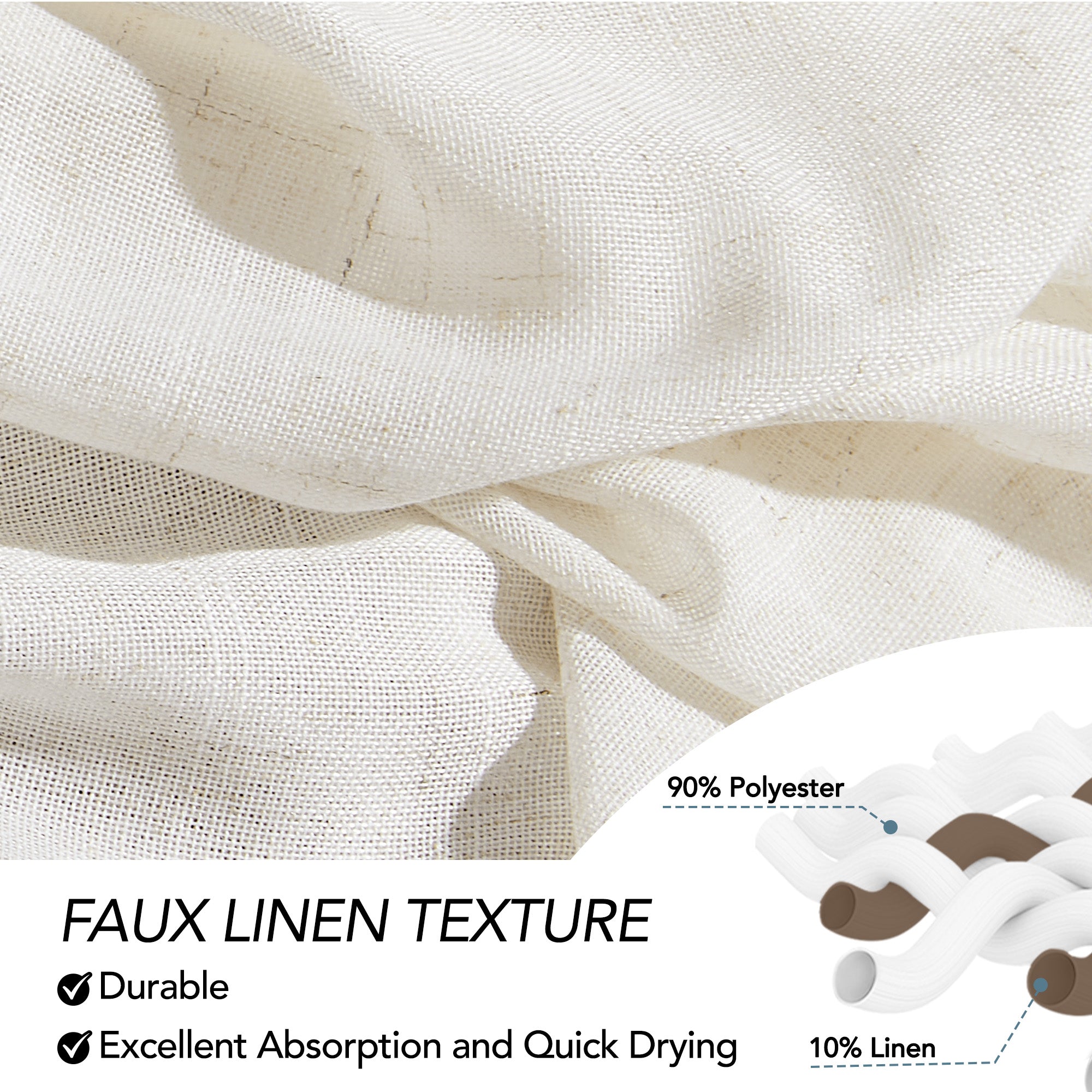 Deconovo Faux Linen Grommet Semi-Sheer Curtains (2 Panels, OEKO)