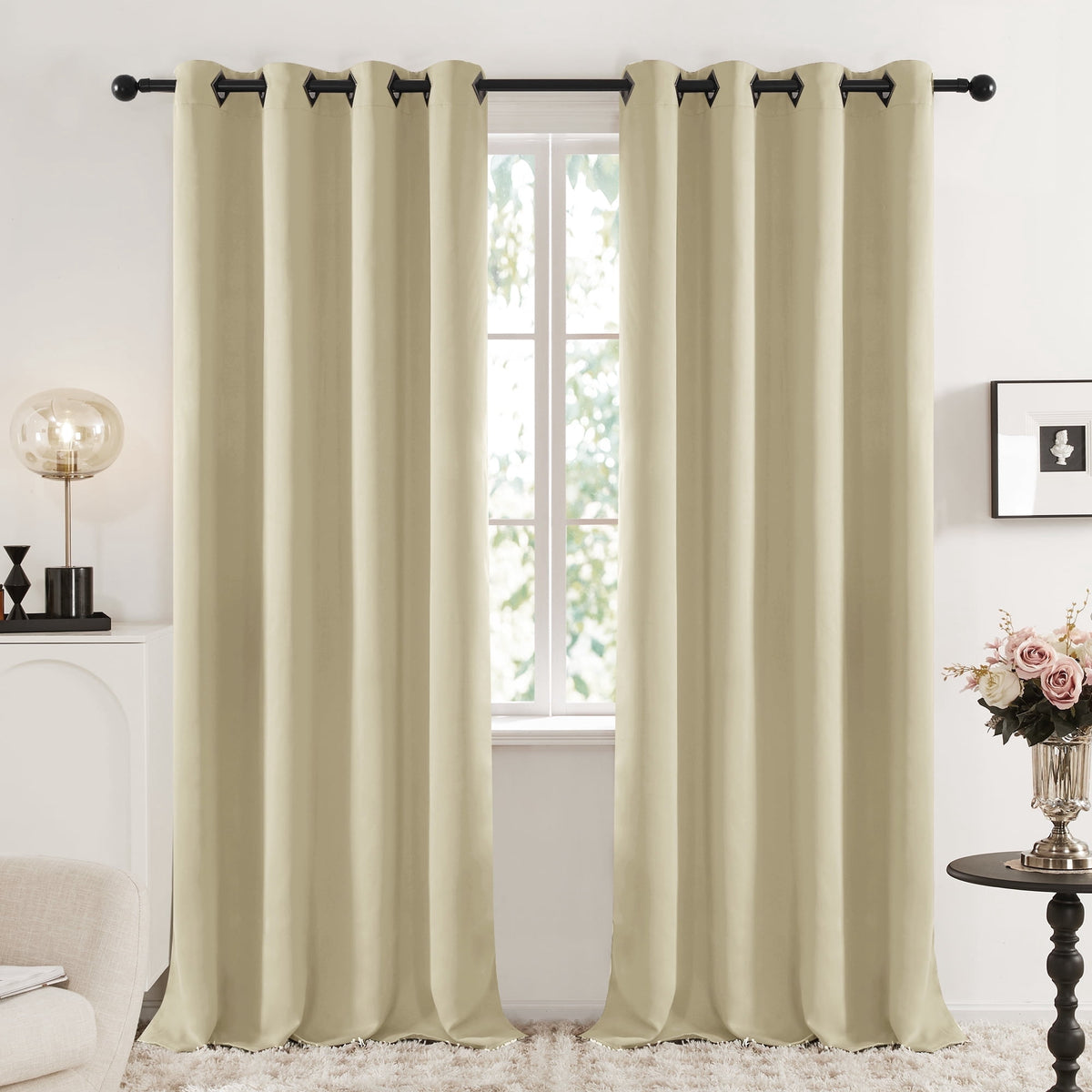Deconovo Solid Grommet Blackout Curtains, 2 Panels - Beige, 52 x 84