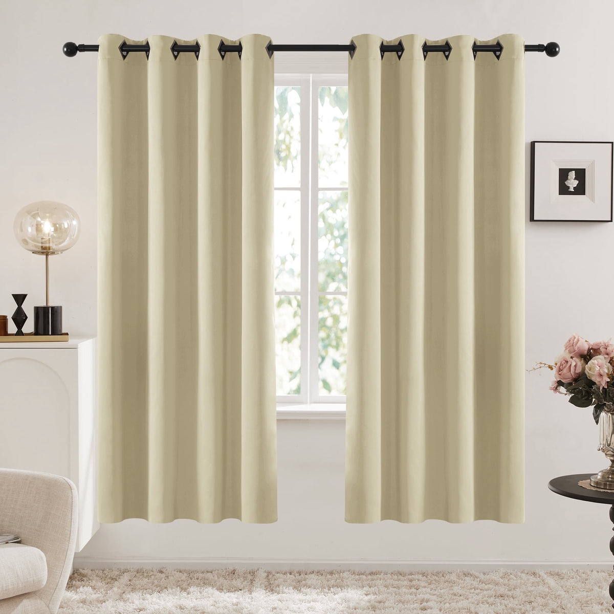 Deconovo Solid Grommet Blackout Curtains, 2 Panels - Beige, 52 x 72
