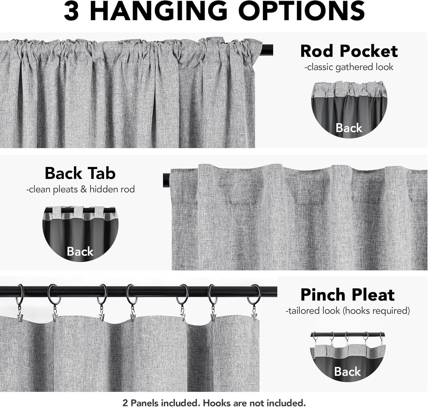 Deconovo 100% Blackout Faux Linen Curtains with TPU Thermal Insulated Backing, Bedroom Window Panels, 2 Count