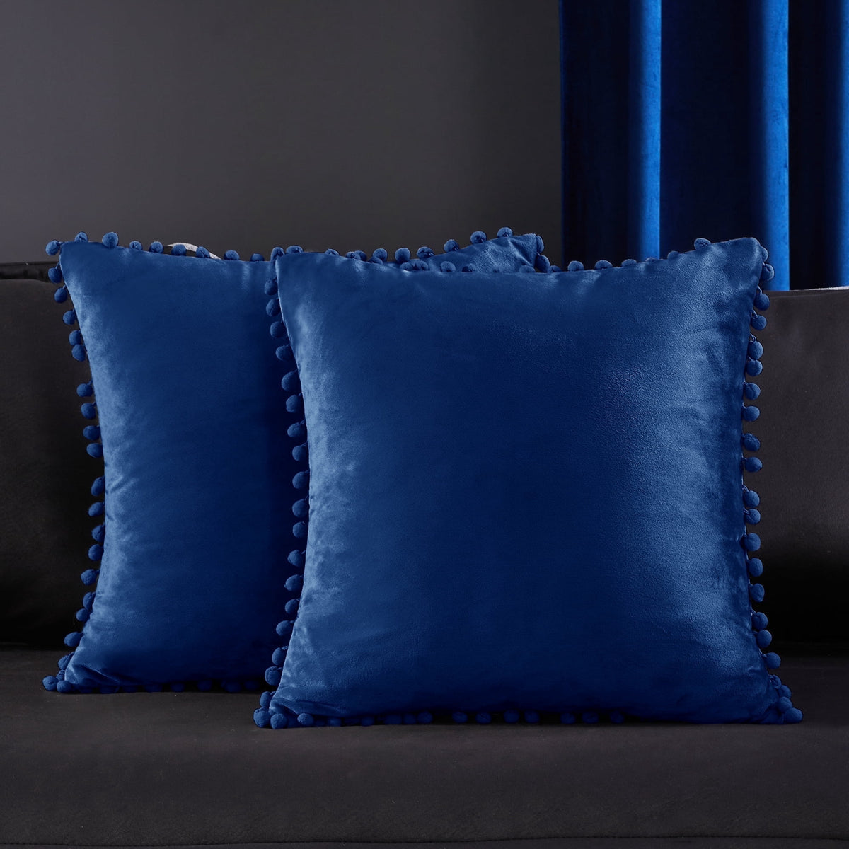 Deconovo Velvet Pom Pom Throw Pillow Covers, 2 Pack - Navy Blue, 18 x 18