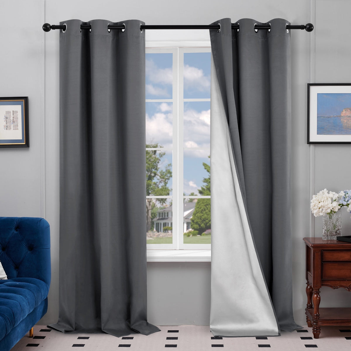 Deconovo Silver Back Coating Grommet Blackout Curtains, 2 Panels - Dark Gray, 42 x 84