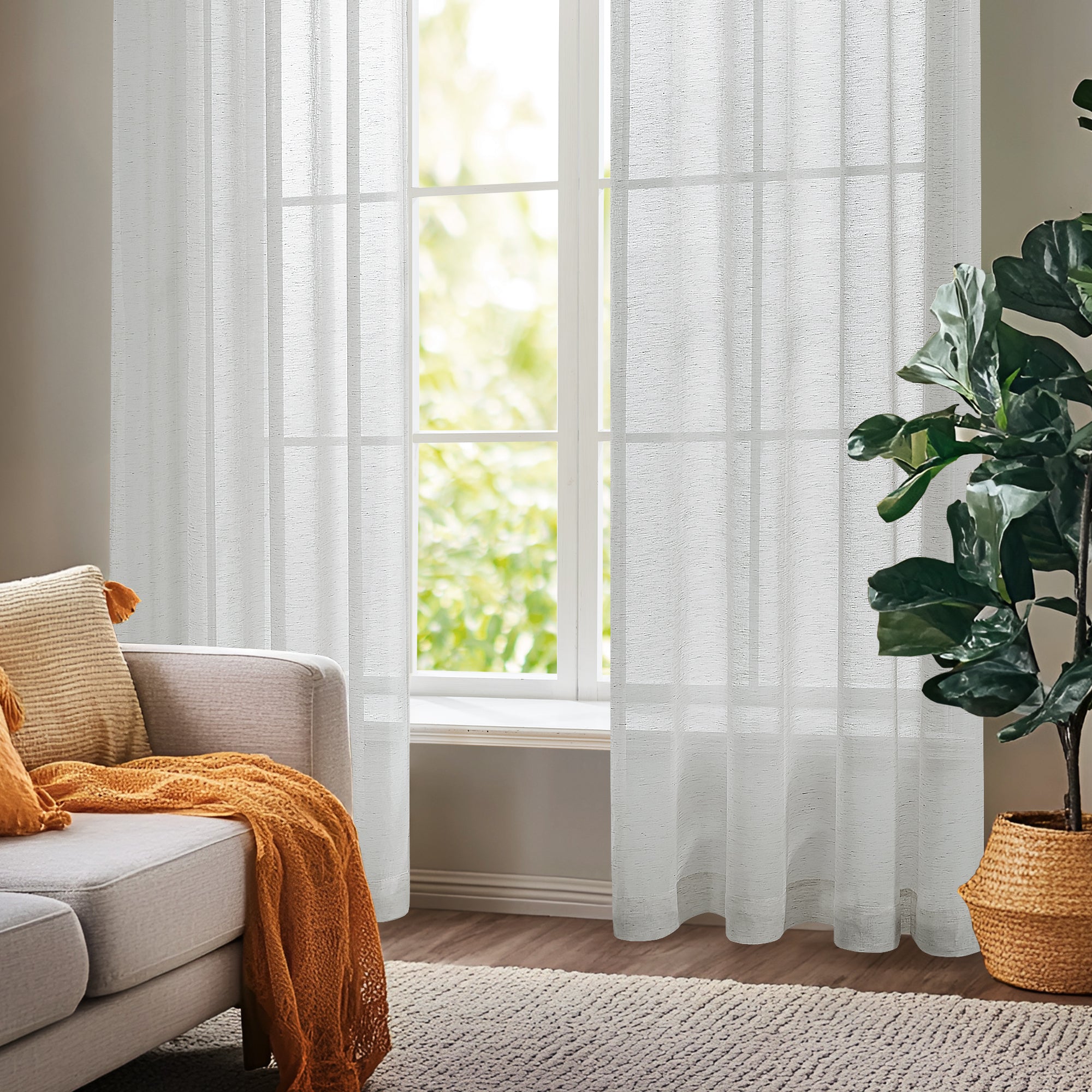 Deconovo Linen Sheer Rod Pocket Curtains (2 Panels, Light Filtering)