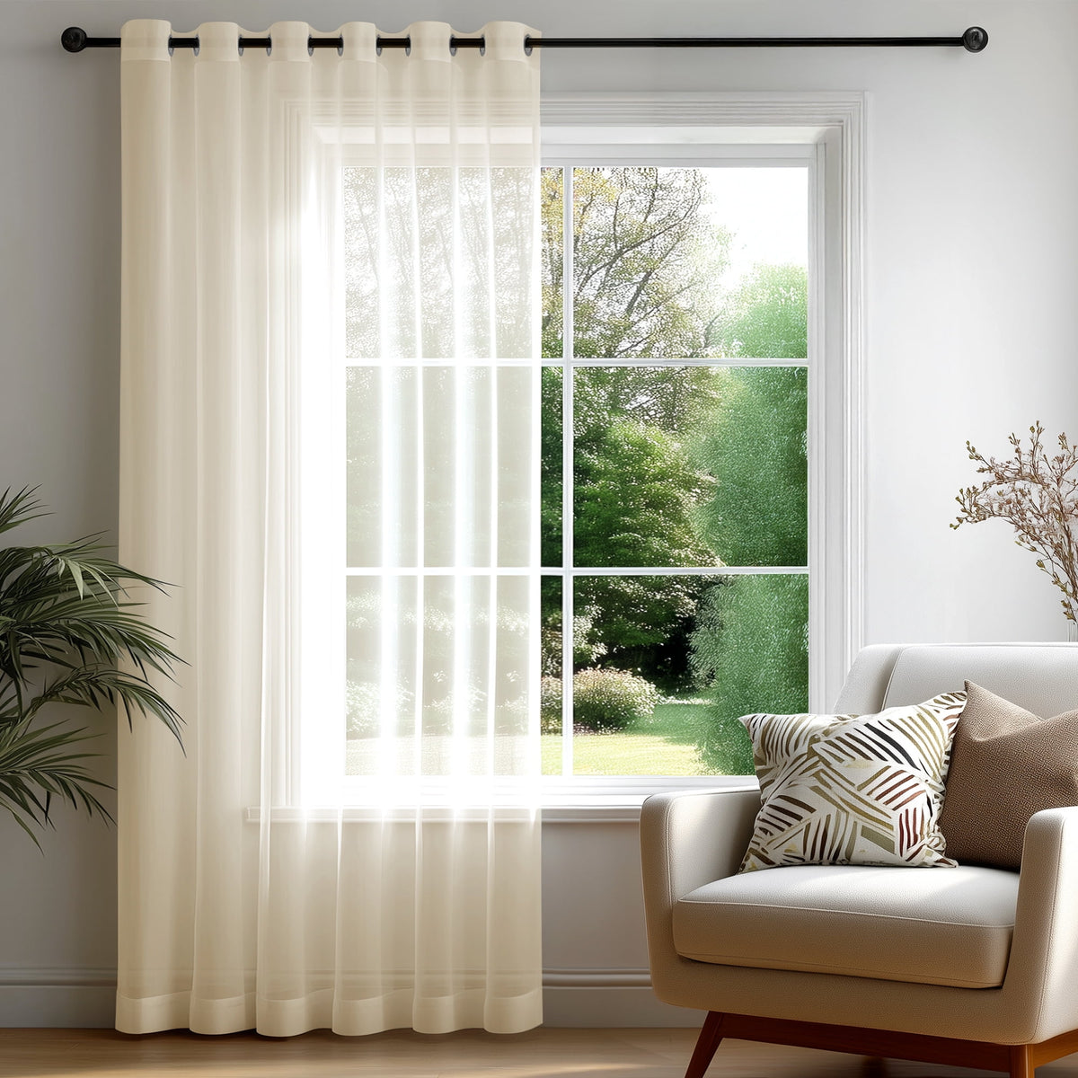 Deconovo Extra Wide Grommet Sheer Curtain, 1 Panel - Beige, 80 x 84