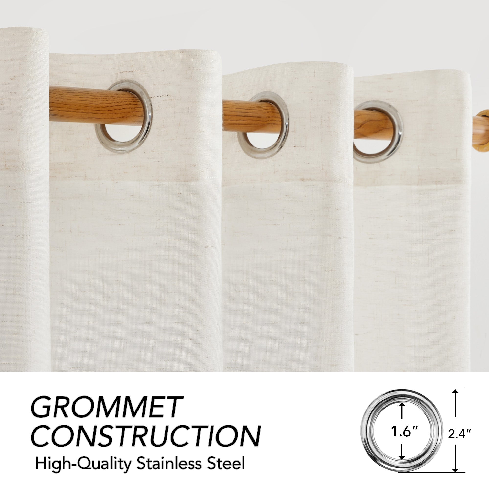 Deconovo Faux Linen Grommet Semi-Sheer Curtains (2 Panels, OEKO)