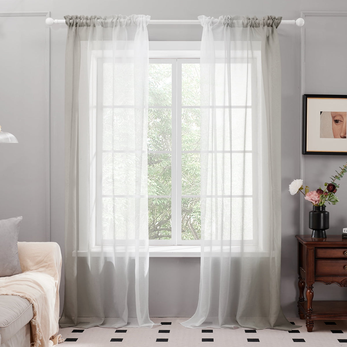 Deconovo Ombre Semi Sheer Rod Pocket Curtains, 2 Panels - Symmetrical-light Gray, 52 x 84