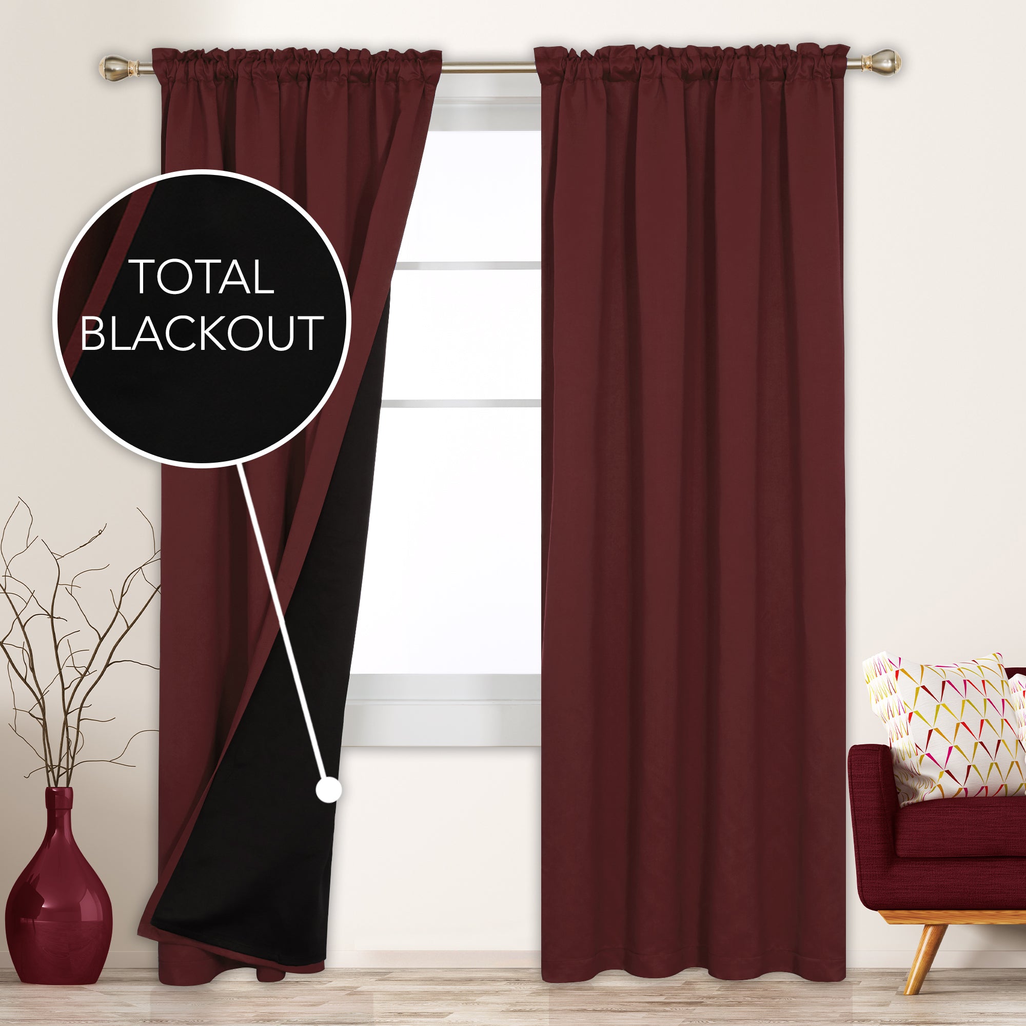 Deconovo ModernLuxury 100% Full BlackOut SatinRodCurtains For LivingRoom or BedRoom 2Panels