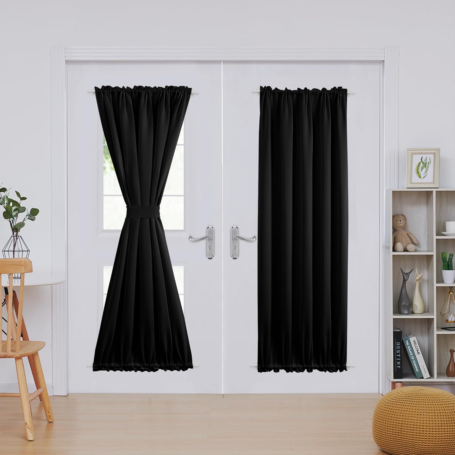 Deconovo Blackout Door Curtain Panel with Adjustable Tieback for Glass Doors, Solid Color, 1 Panel