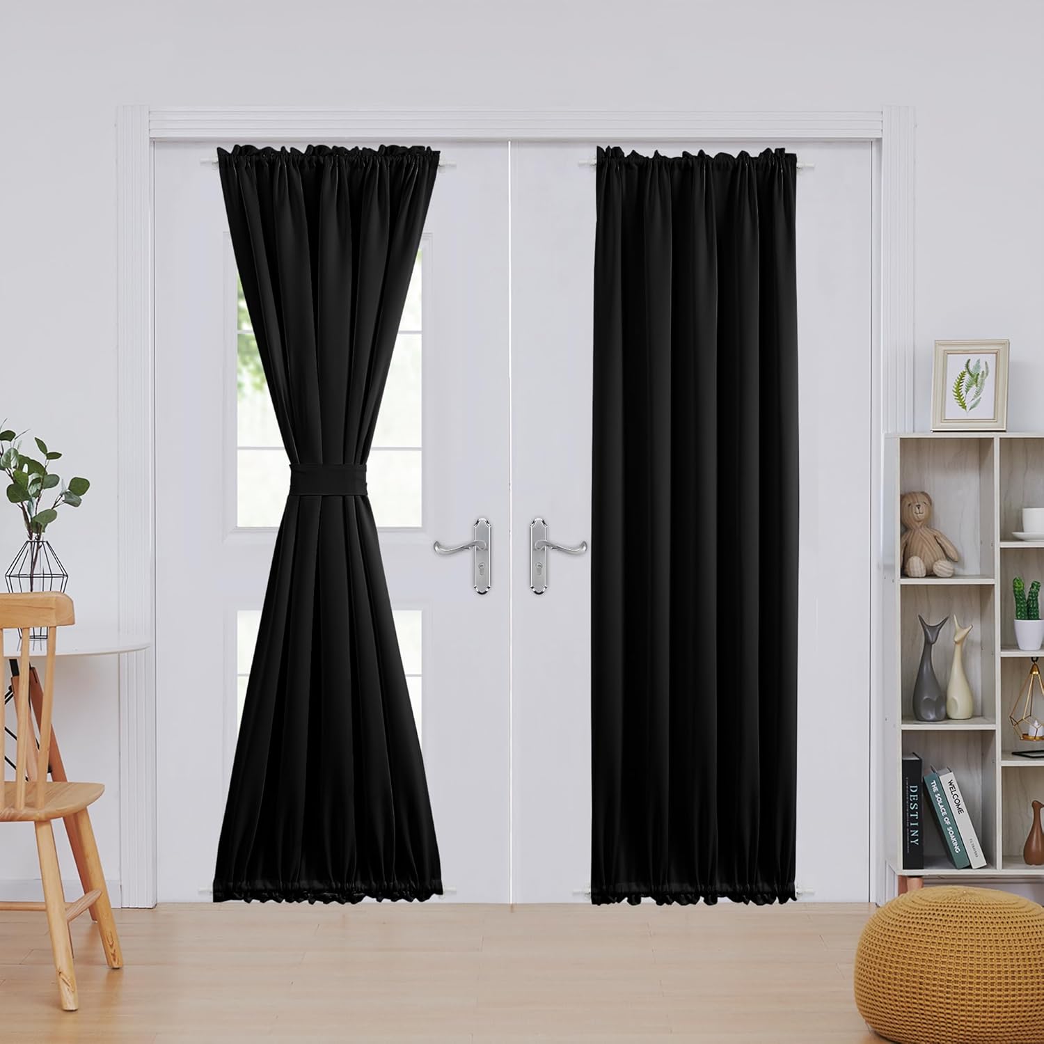 Deconovo Blackout Door Curtain Panel with Adjustable Tieback for Glass Doors, Solid Color, 1 Panel