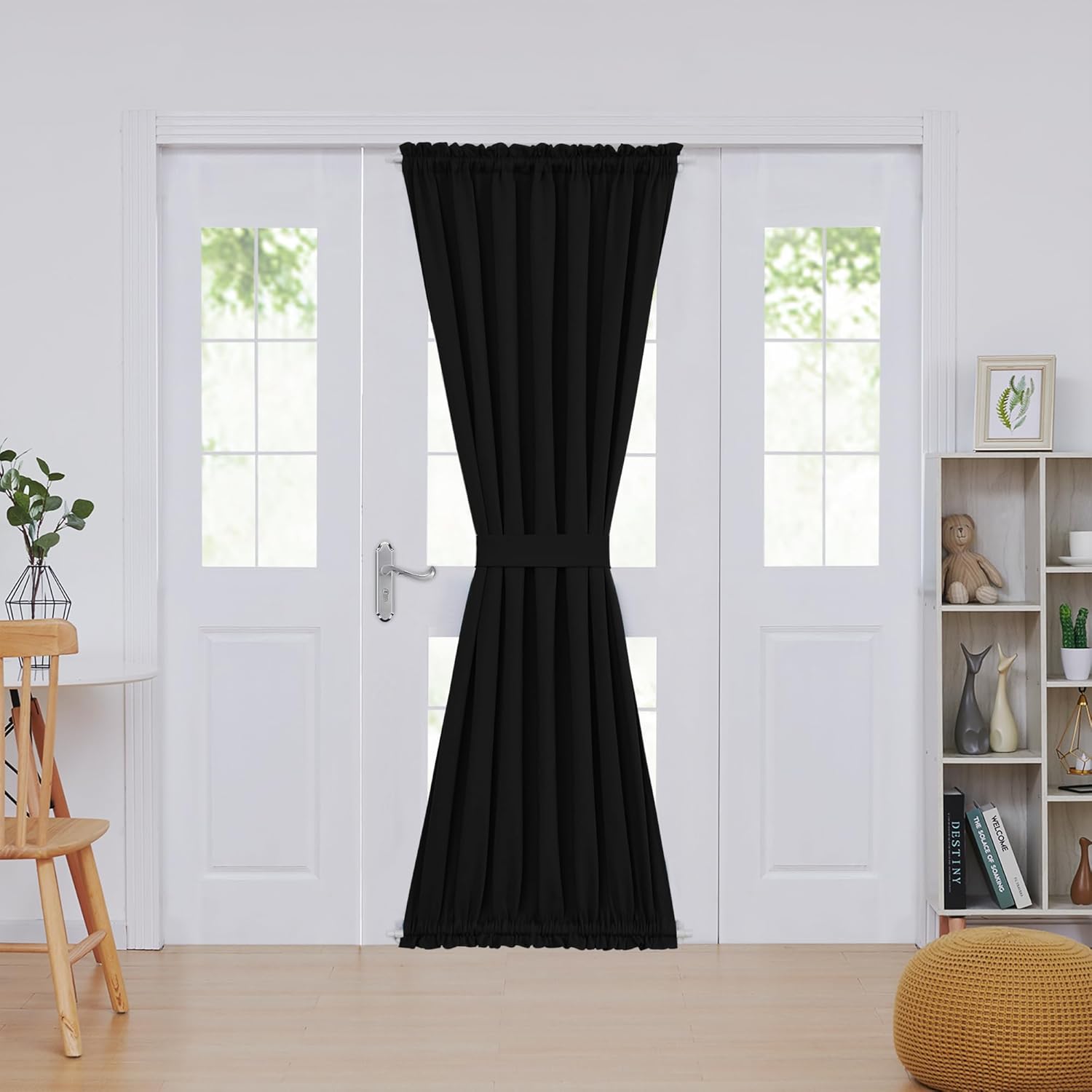 Deconovo Blackout Door Curtain Panel with Adjustable Tieback for Glass Doors, Solid Color, 1 Panel
