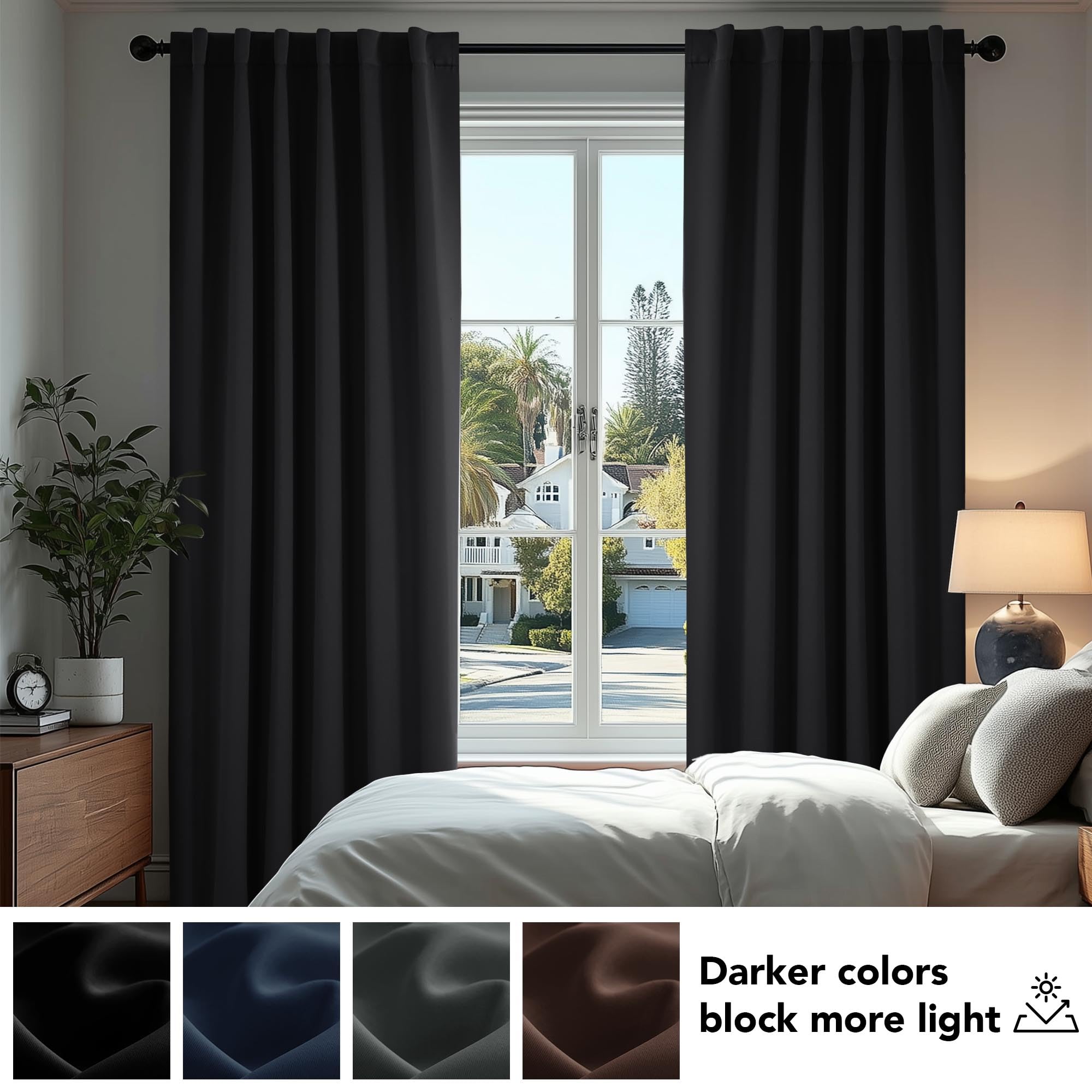 Deconovo Room Darkening Thermal Curtains, 2 Panels, Back Tab & Rod Pocket, Solid Color