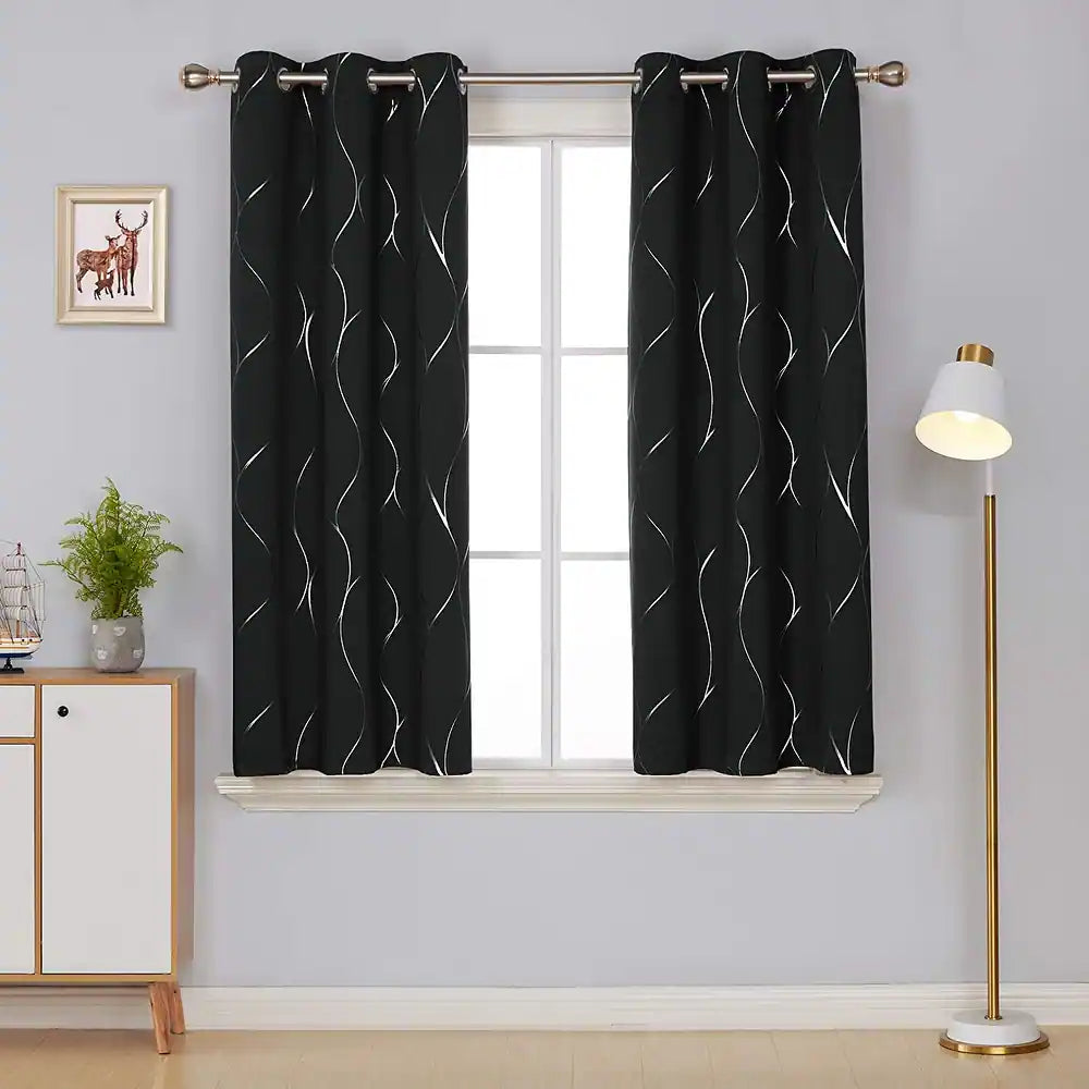 Deconovo Silver Line Room Darkening Thermal Grommet Curtain Panels for Windows, Set of 2