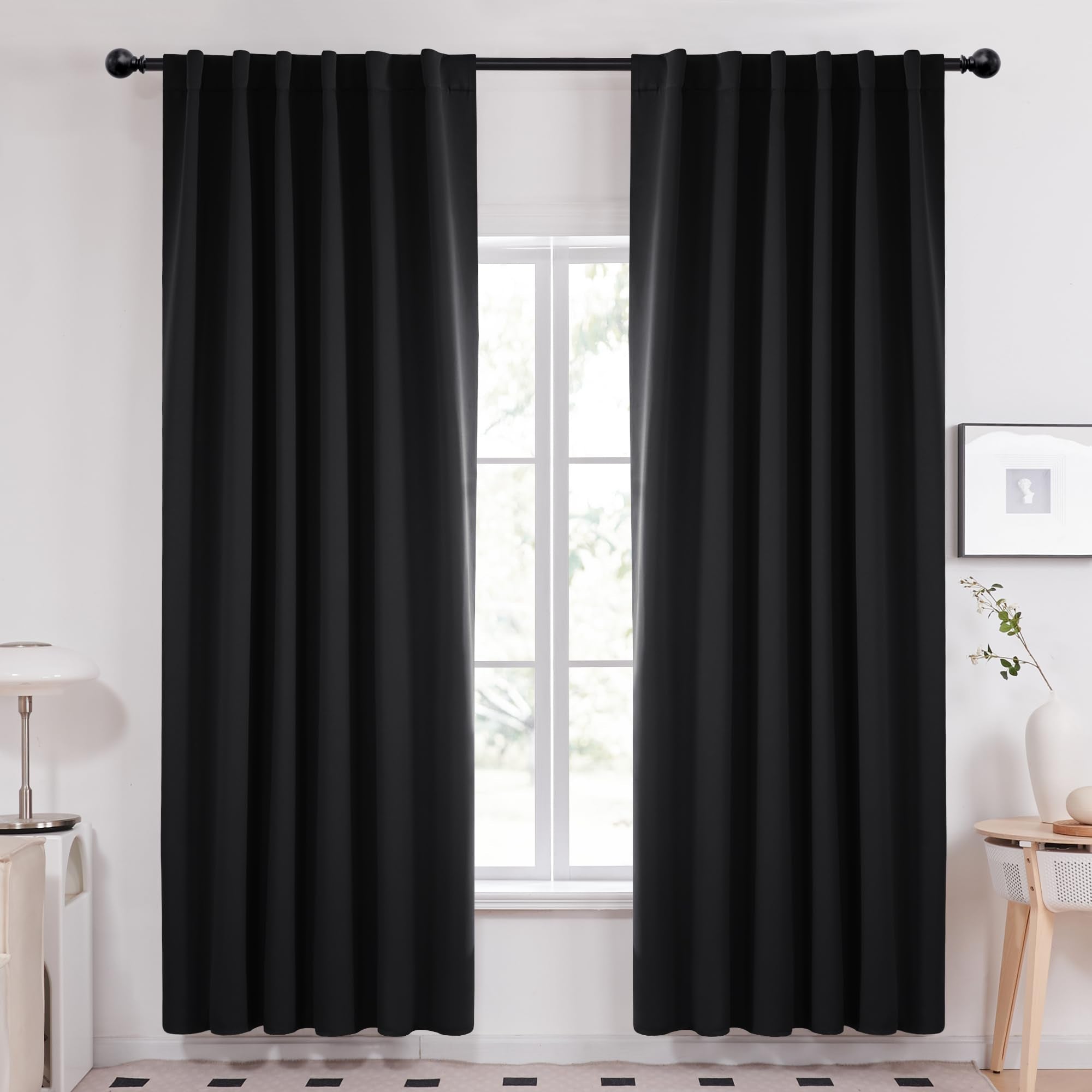 Deconovo Room Darkening Thermal Curtains, 2 Panels, Back Tab & Rod Pocket, Solid Color