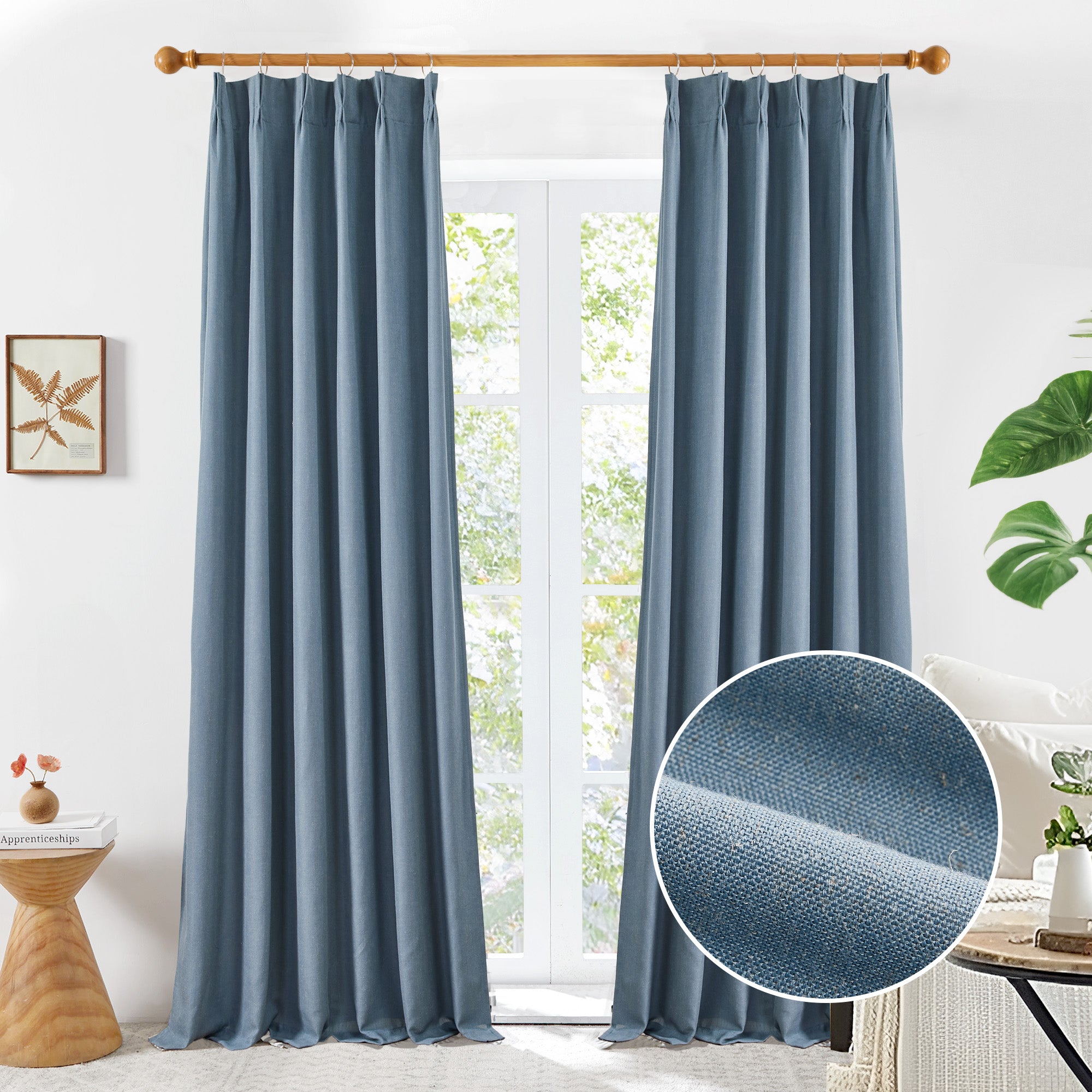 Deconovo Pinch Pleat Blackout Faux Linen Curtains, 2 Panels
