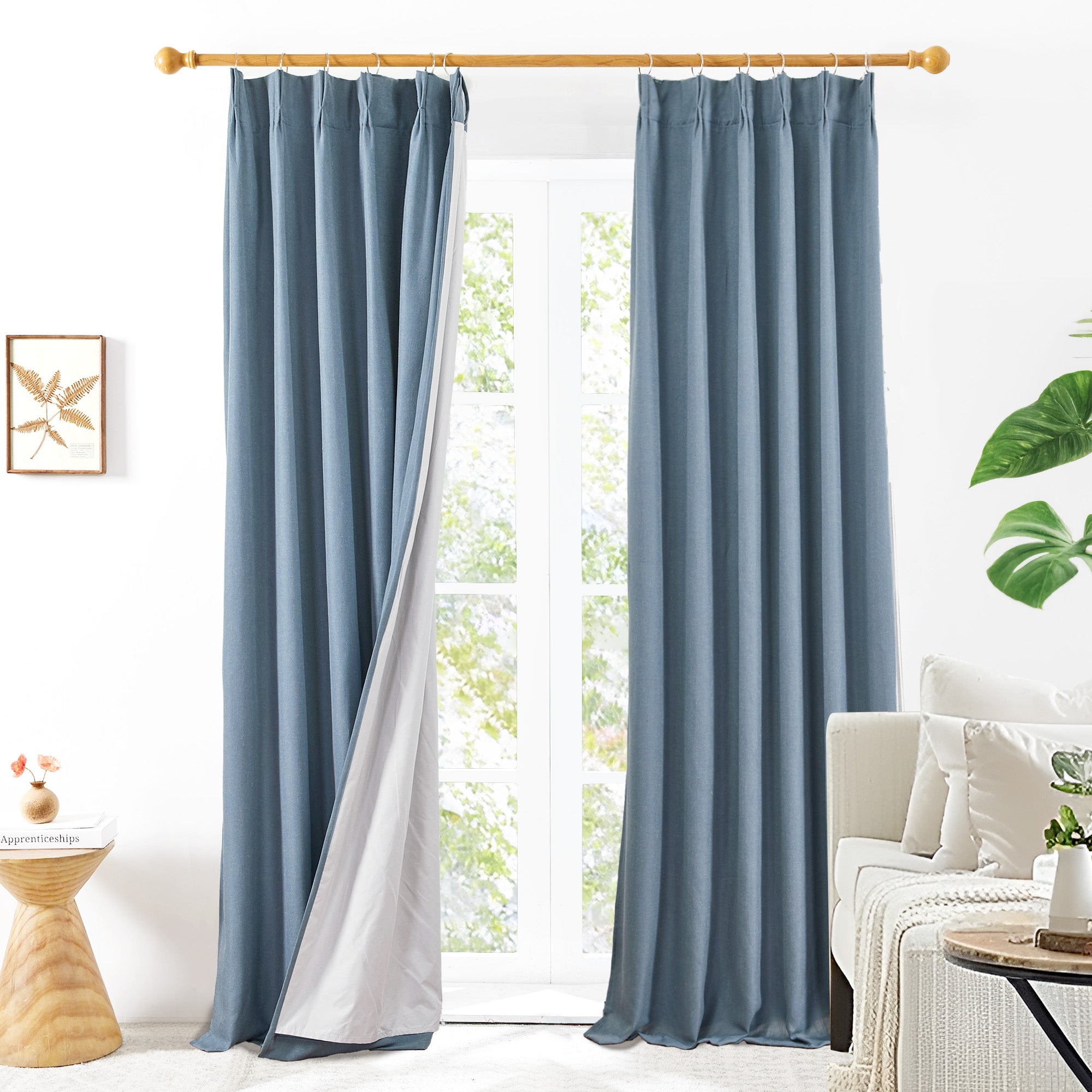 Deconovo Pinch Pleat Blackout Faux Linen Curtains, 2 Panels