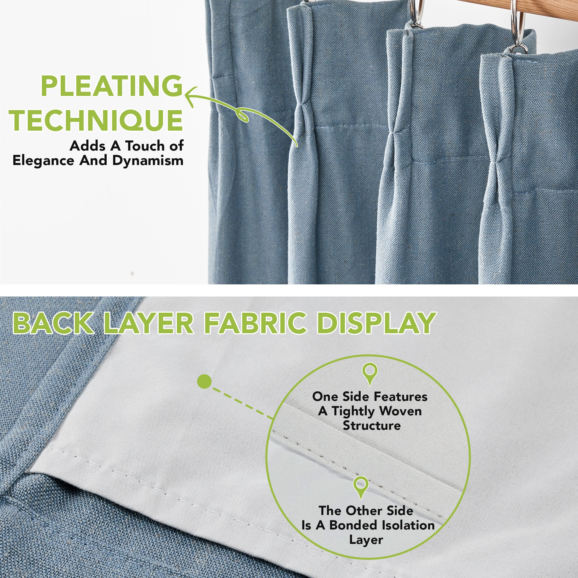 Deconovo Pinch Pleat Blackout Faux Linen Curtains, 2 Panels
